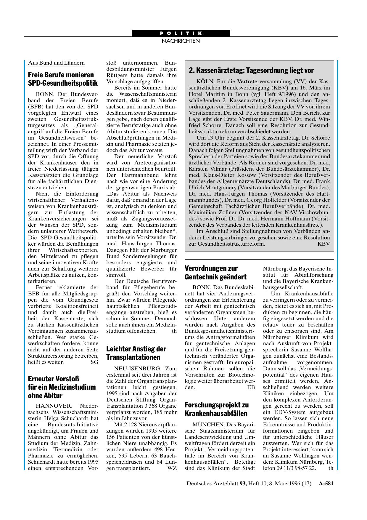 Vorschauseite 1: Freie Berufe monieren SPD-Gesundheitspolitik