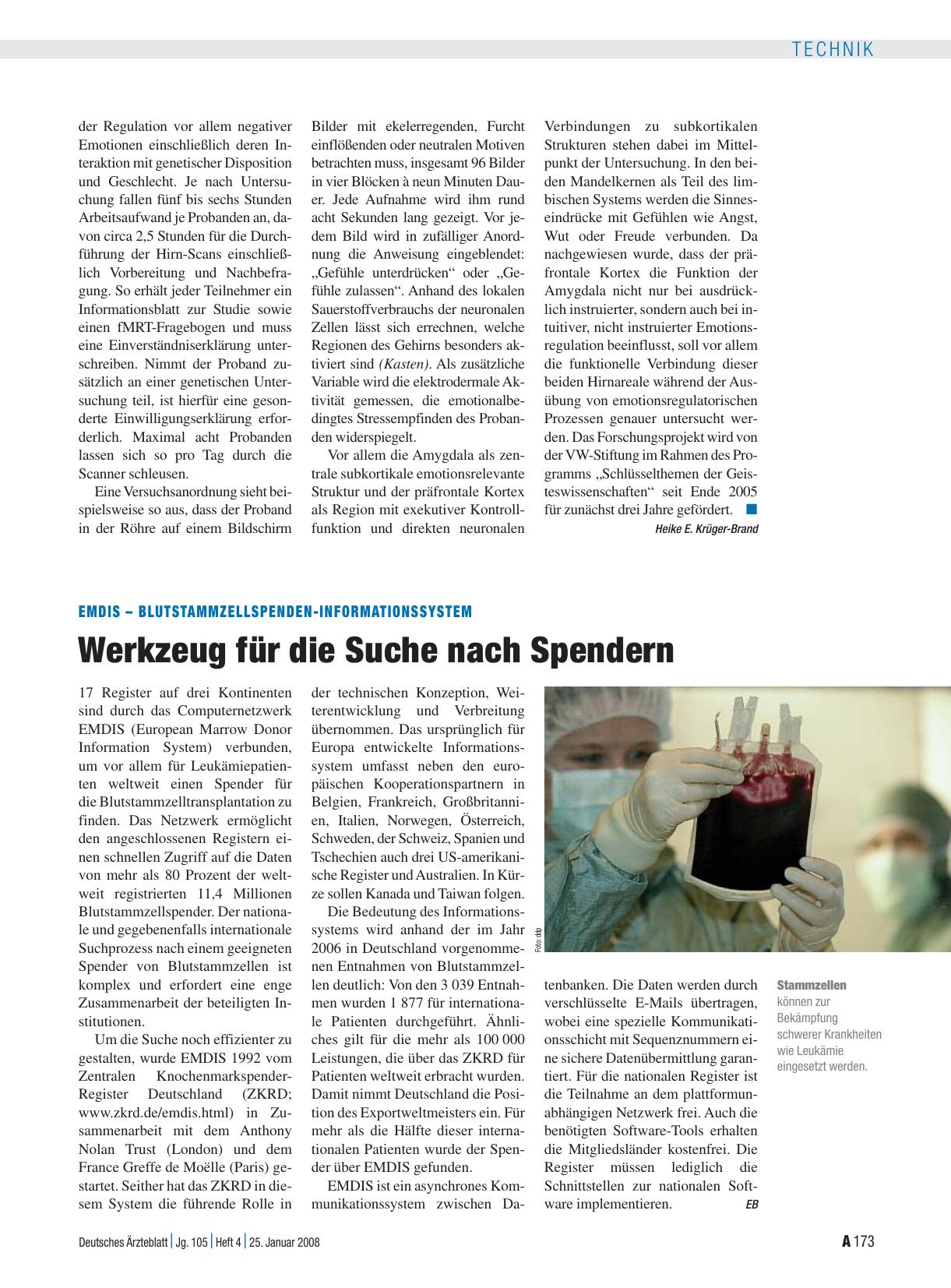 Vorschauseite 1: EMDIS – Blutstammzellspenden-Informationssystem: Werkzeug für die Suche nach Spendern
