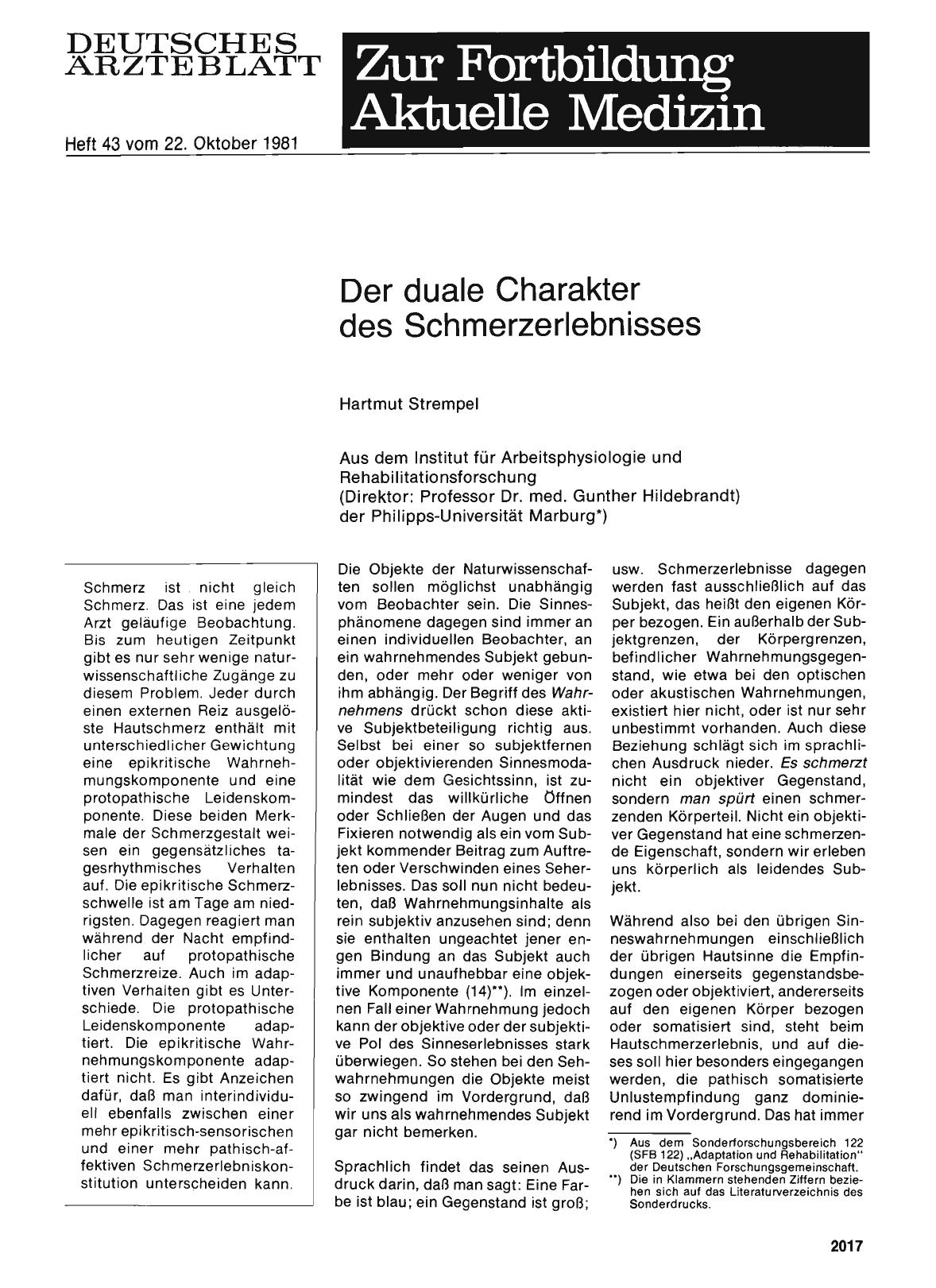 Vorschauseite 1: Der duale Charakter des Schmerzerlebnisses