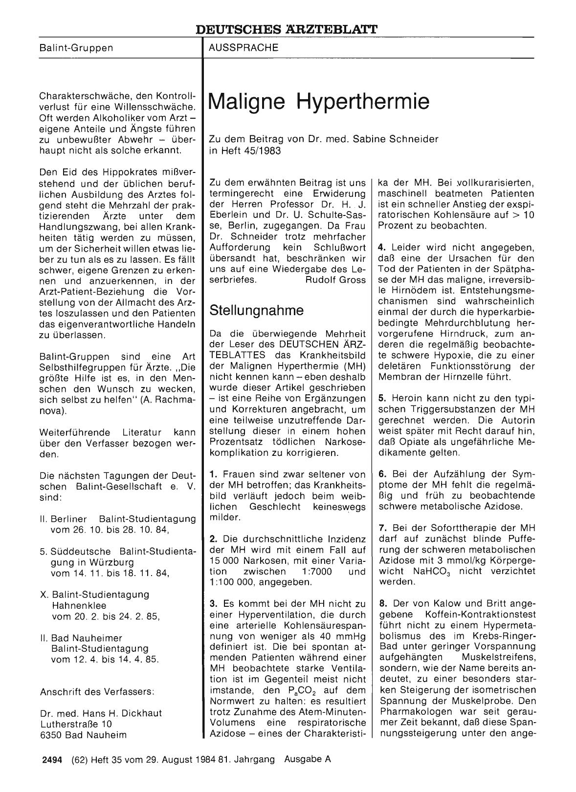 Vorschauseite 1: Maligne Hyperthermie: Stellungnahme