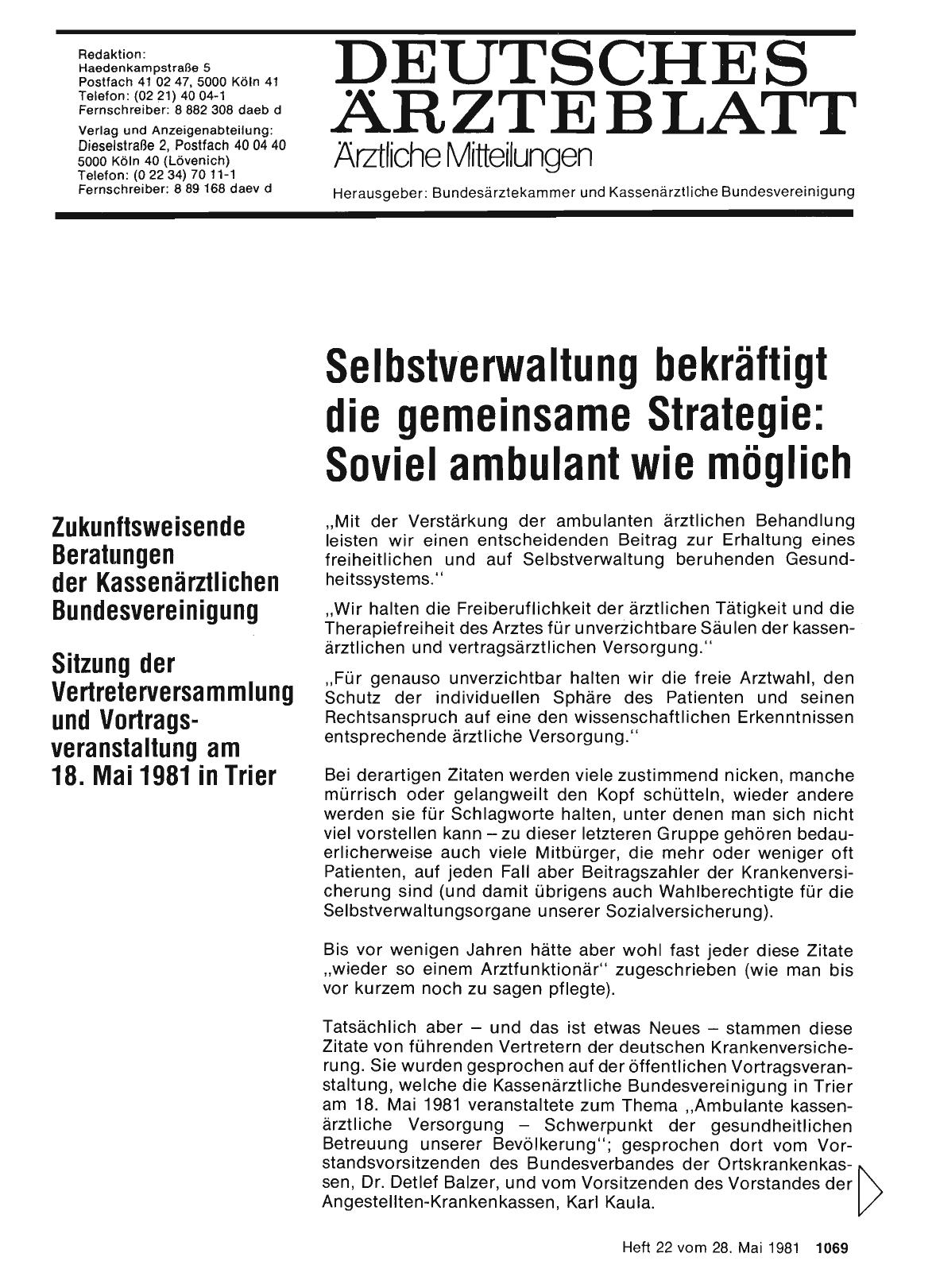Vorschauseite 1: Selbstverwaltung bekräftigt die gemeinsame Strategie: Soviel ambulant wie möglich