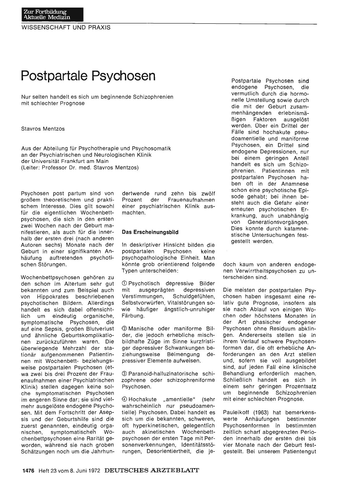 Vorschauseite 1: Postpartale Psychosen