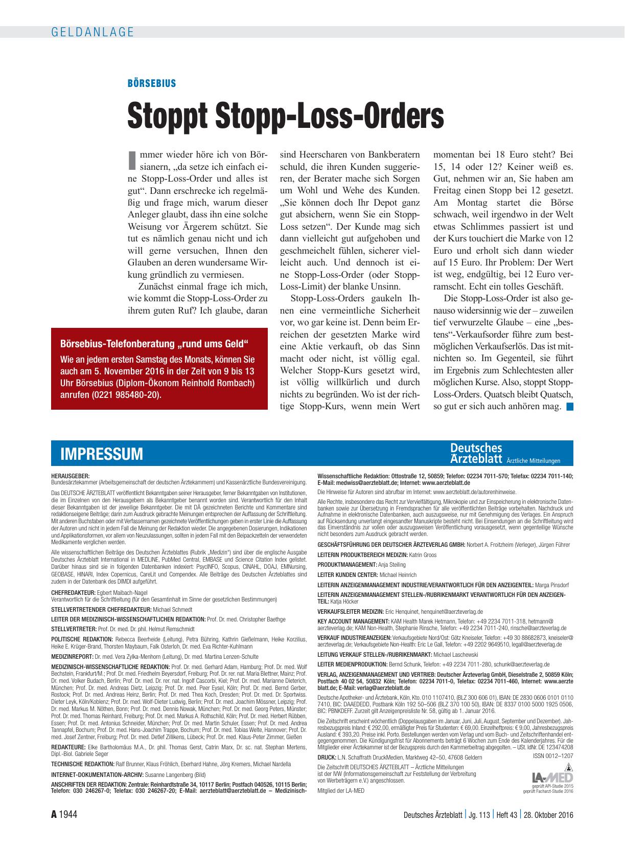 Vorschauseite 1: Börsebius: Stoppt Stopp-Loss-Orders
