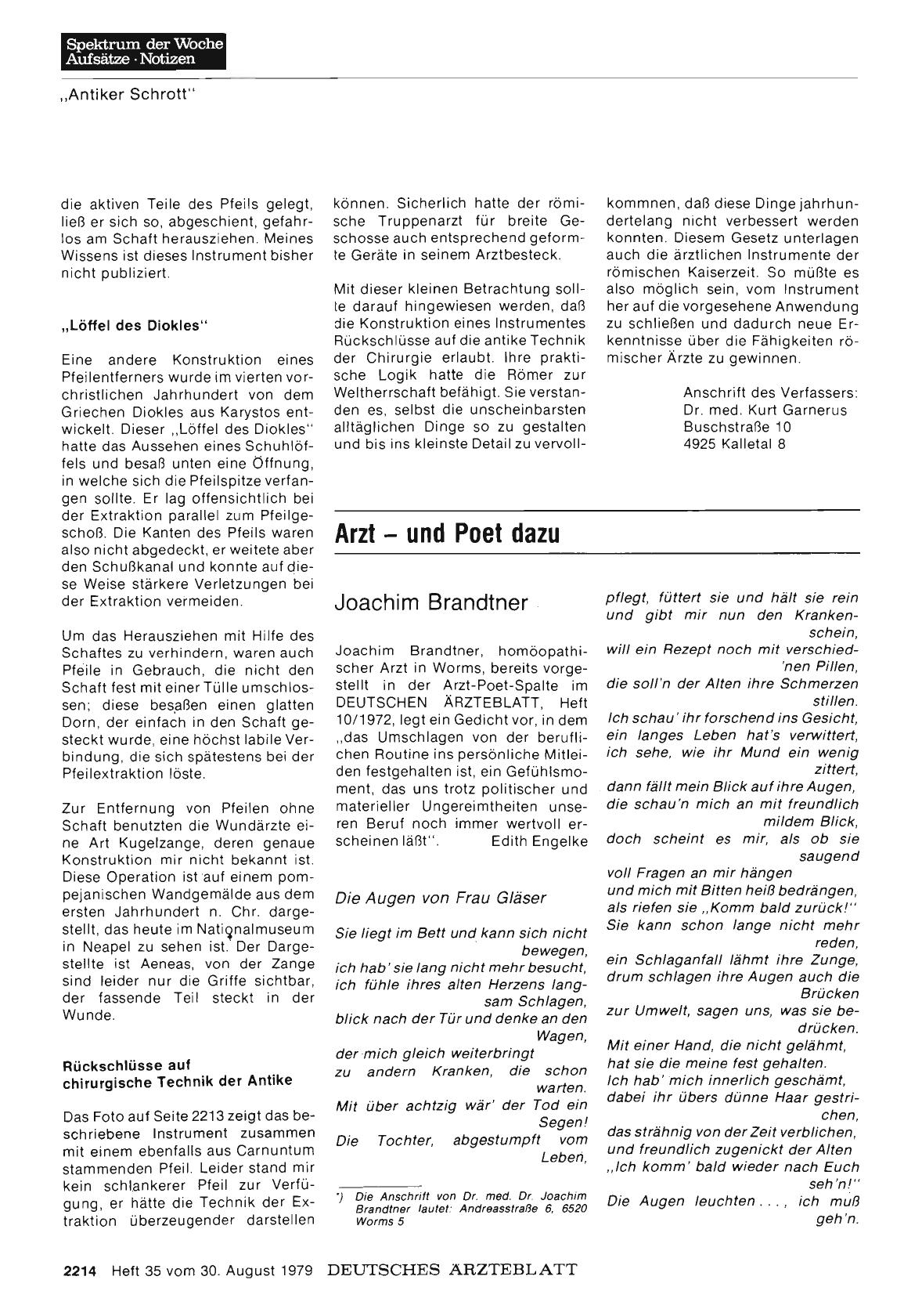 Vorschauseite 1: Arzt — und Poet dazu: Joachim Brandtner