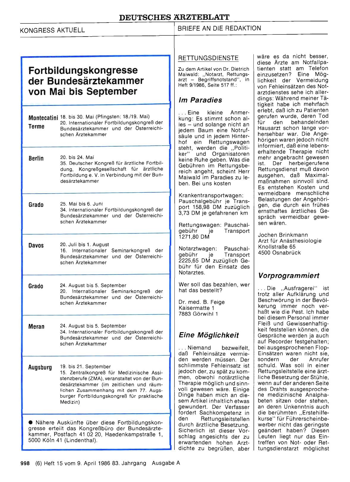 Vorschauseite 1: Fortbildungskongresse der Bundesärztekammer von Mai bis September