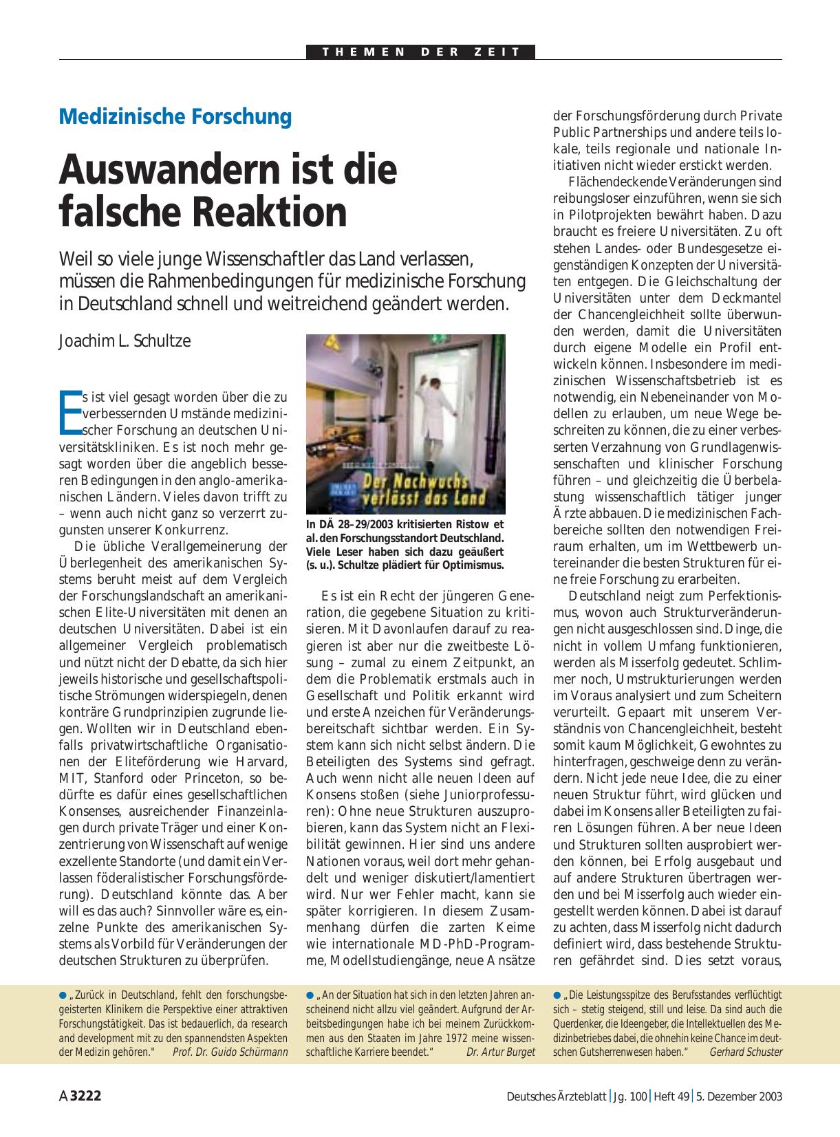 Vorschauseite 1: Medizinische Forschung: Auswandern ist die falsche Reaktion