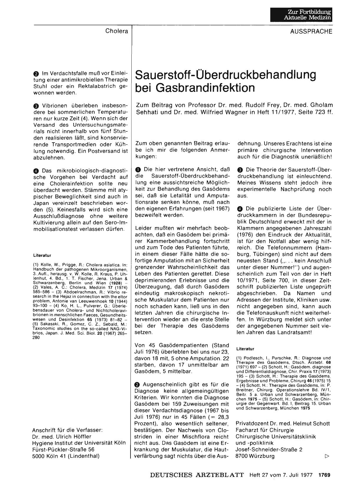 Vorschauseite 1: Sauerstoff-Überdruckbehandlung bei Gasbrandinfektion: Stellungnahme