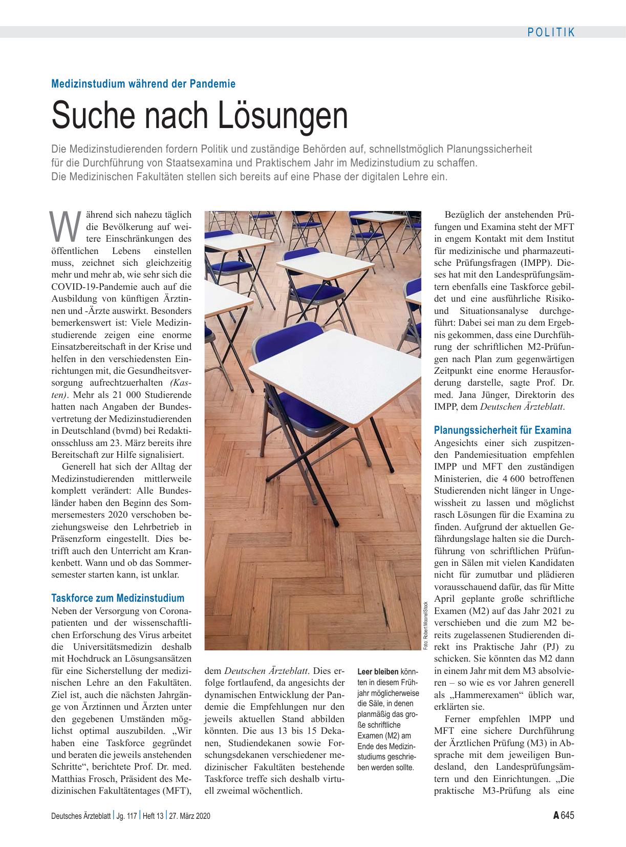 Vorschauseite 1: Medizinstudium während der Pandemie: Suche nach Lösungen