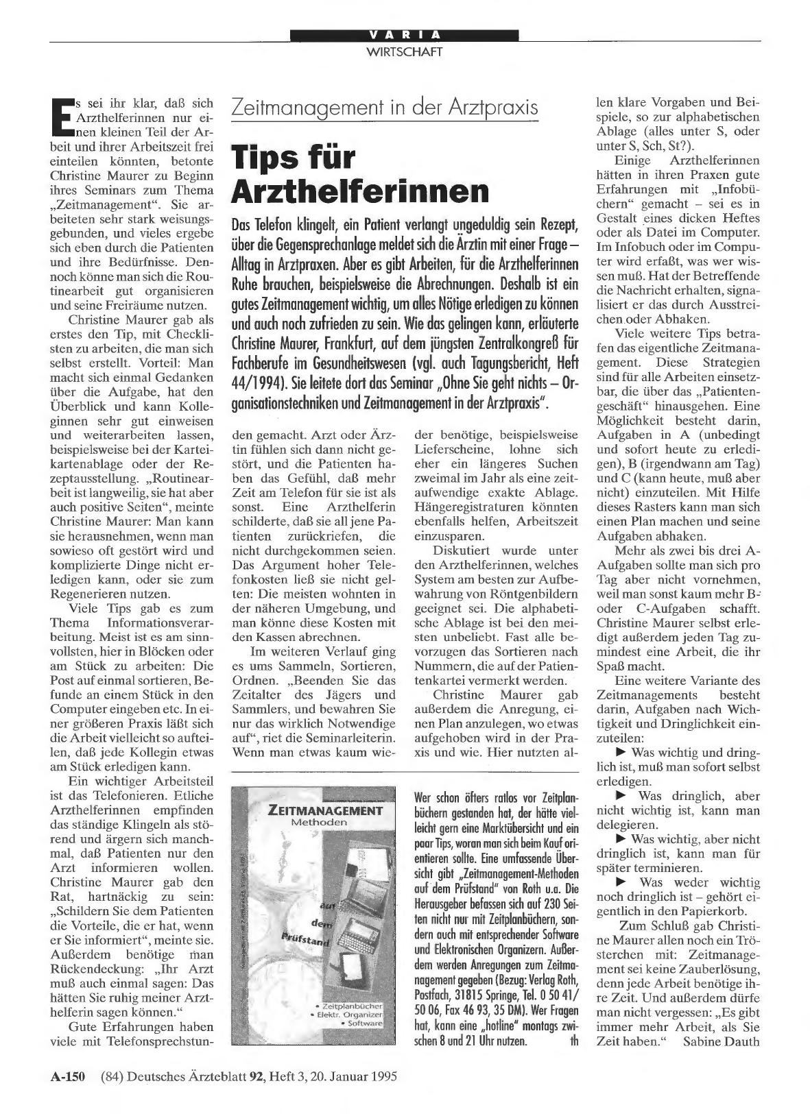 Vorschauseite 1: Zeitmanagement in der Arztpraxis: Tips für Arzthelferinnen