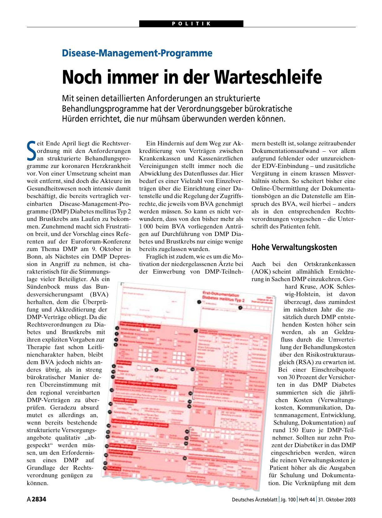 Vorschauseite 1: Disease-Management-Programme: Noch immer in der Warteschleife