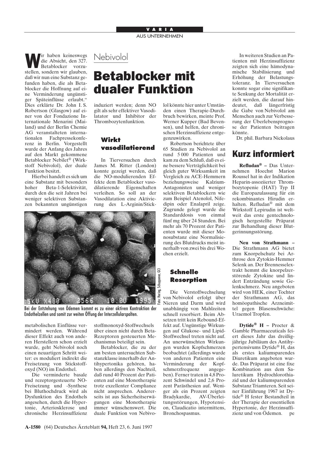 Vorschauseite 1: Nebivolol: Betablocker mit dualer Funktion