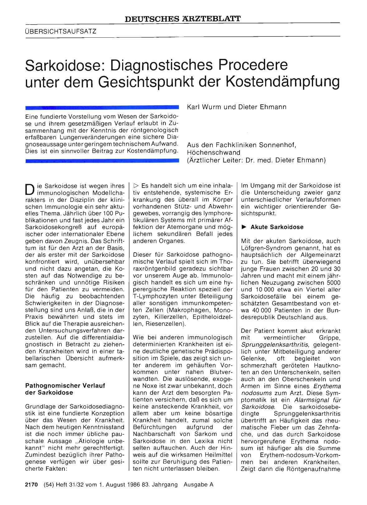 Vorschauseite 1: Sarkoidose: Diagnostisches Procedere unter dem Gesichtspunkt der Kostendämpfung