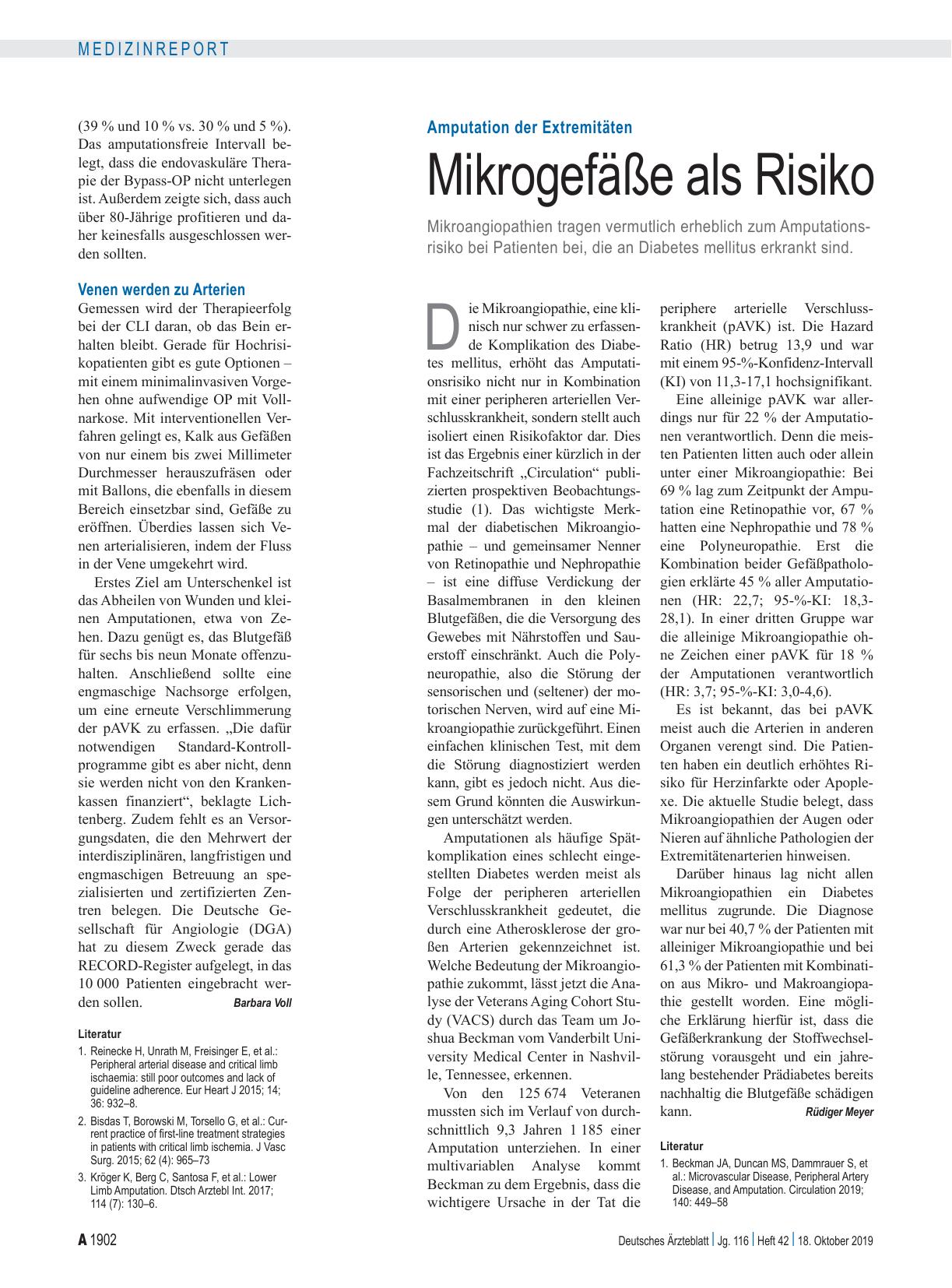 Vorschauseite 1: Amputation der Extremitäten: Mikrogefäße als Risiko