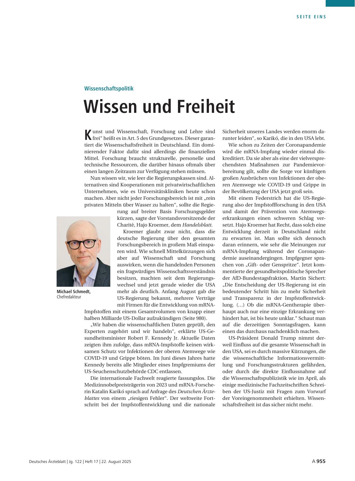 Vorschauseite 1: Wissenschaftspolitik: Wissen und Freiheit