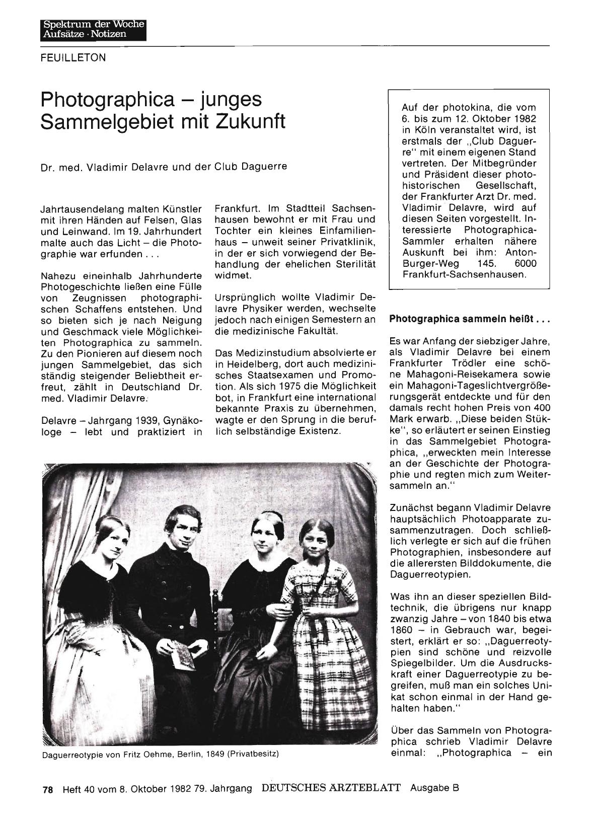 Vorschauseite 1: Photographica — junges Sammelgebiet mit Zukunft: Dr. med. Vladimir Delavre und der Club Daguerre