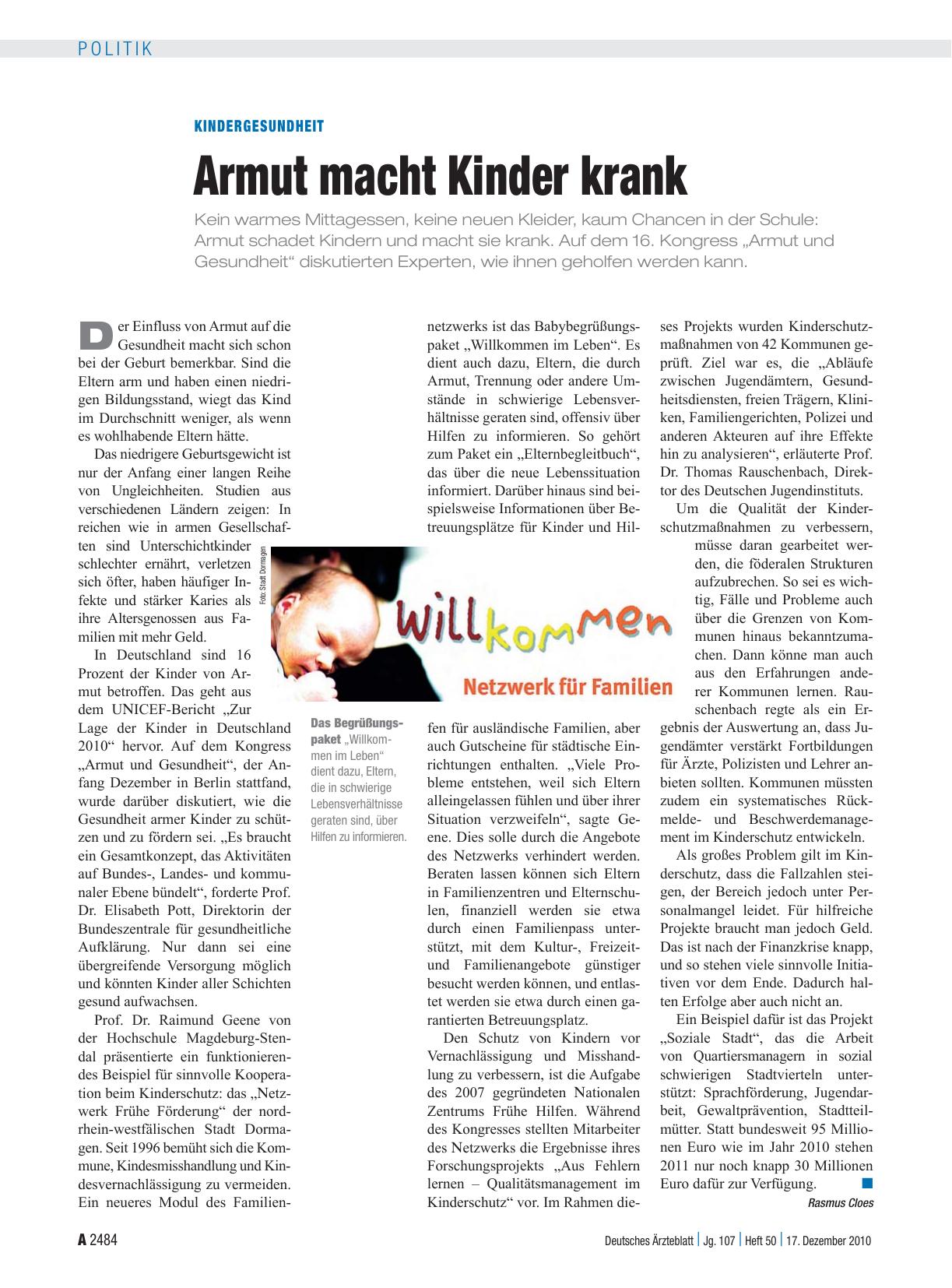 Vorschauseite 1: Kindergesundheit: Armut macht Kinder krank
