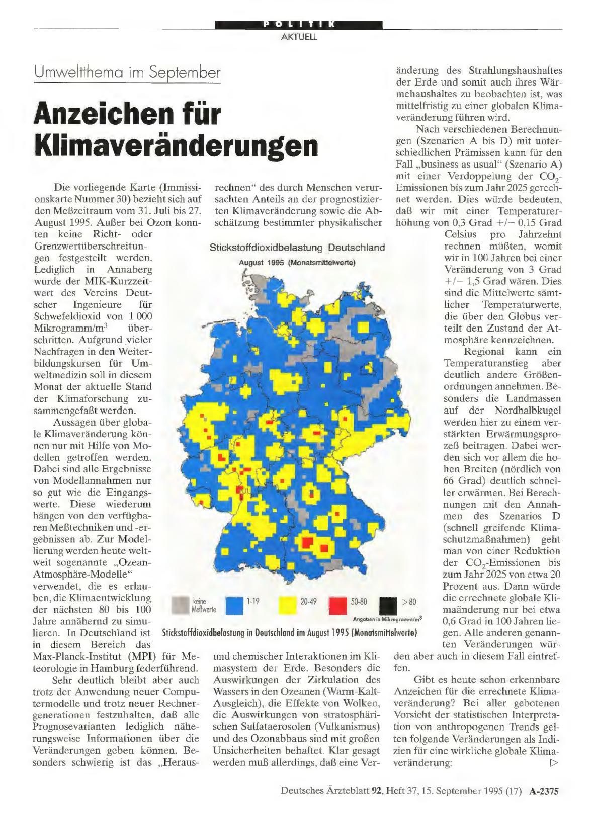 Vorschauseite 1: Umweltthema im September: Anzeichen für Klimaveränderungen
