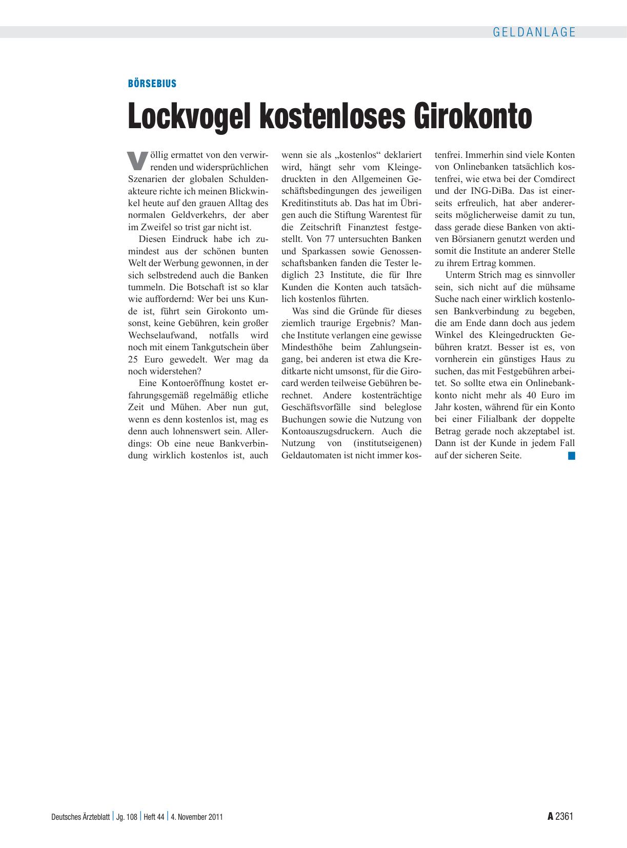 Vorschauseite 1: Börsebius: Lockvogel kostenloses Girokonto