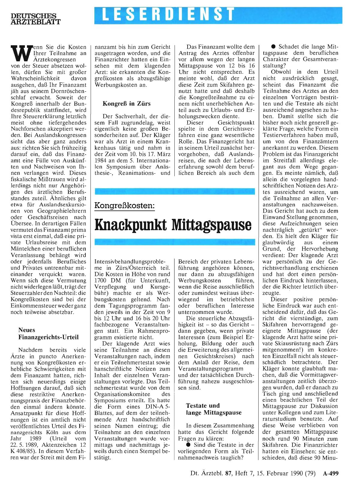 Vorschauseite 1: Kongreßkosten: Knackpunkt Mittagspause