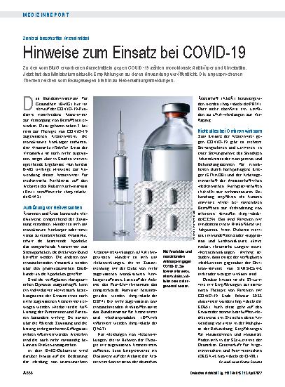 Vorschauseite 1: Zentral beschaffte Arzneimittel: Hinweise zum Einsatz bei COVID-19