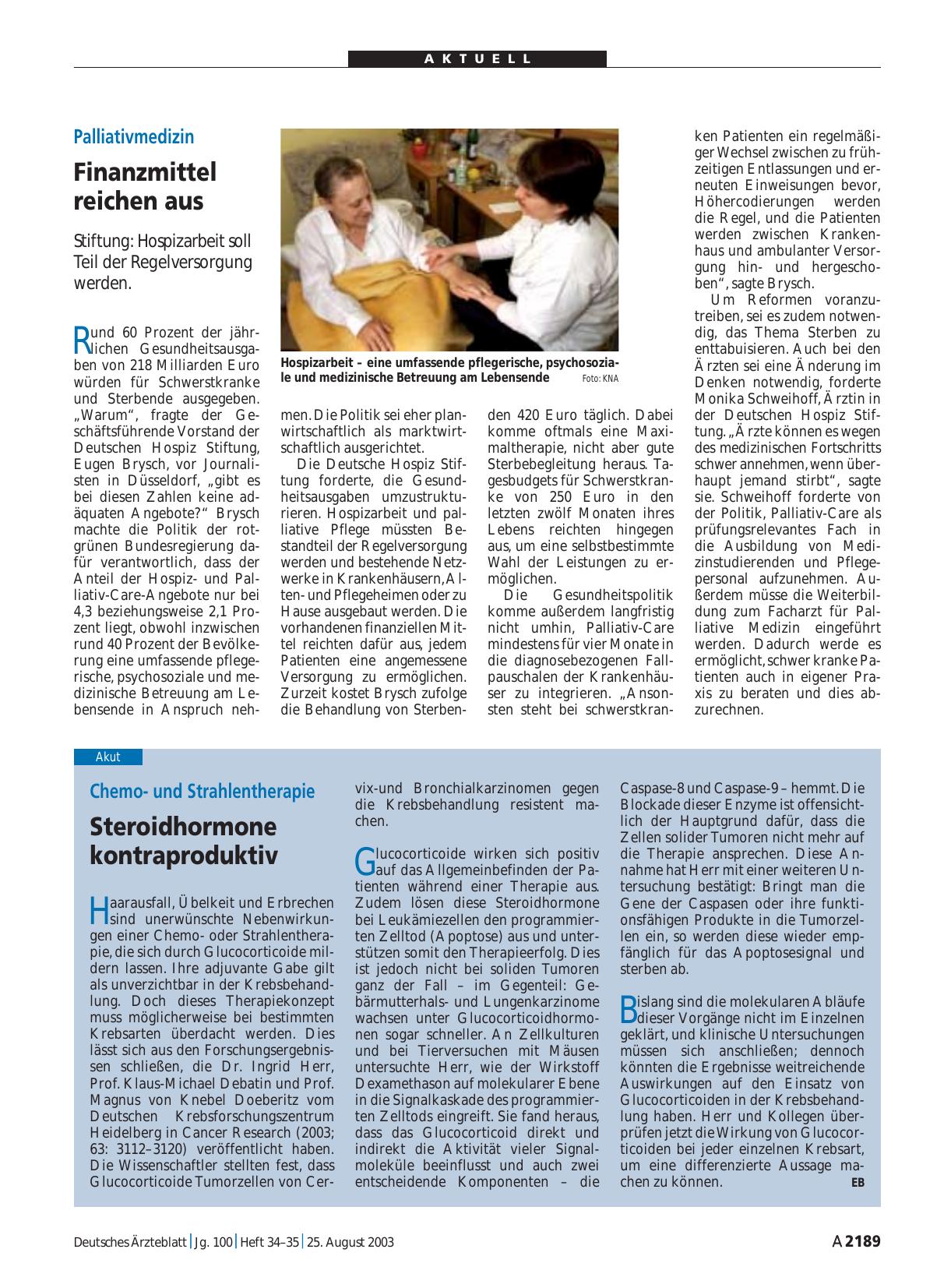 Vorschauseite 1: Chemound Strahlentherapie: Steroidhormone kontraproduktiv