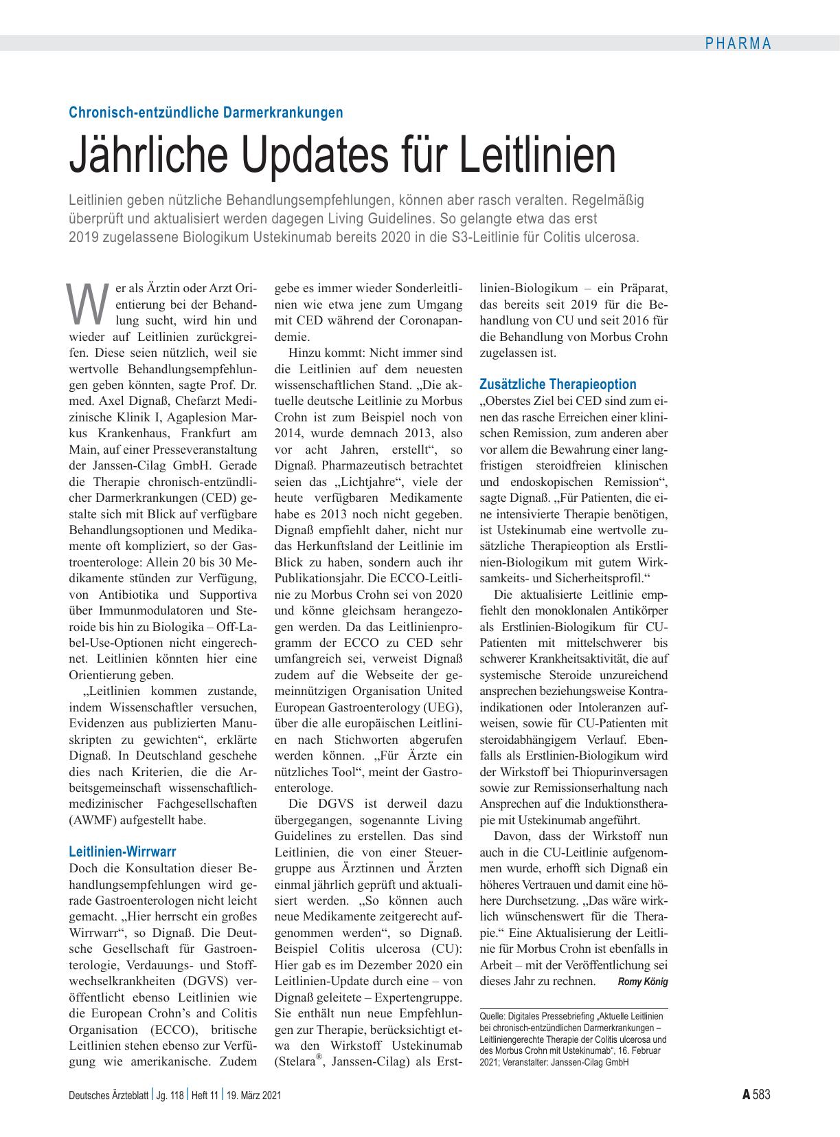 Vorschauseite 1: Chronisch-entzündliche Darmerkrankungen: Jährliche Updates für Leitlinien