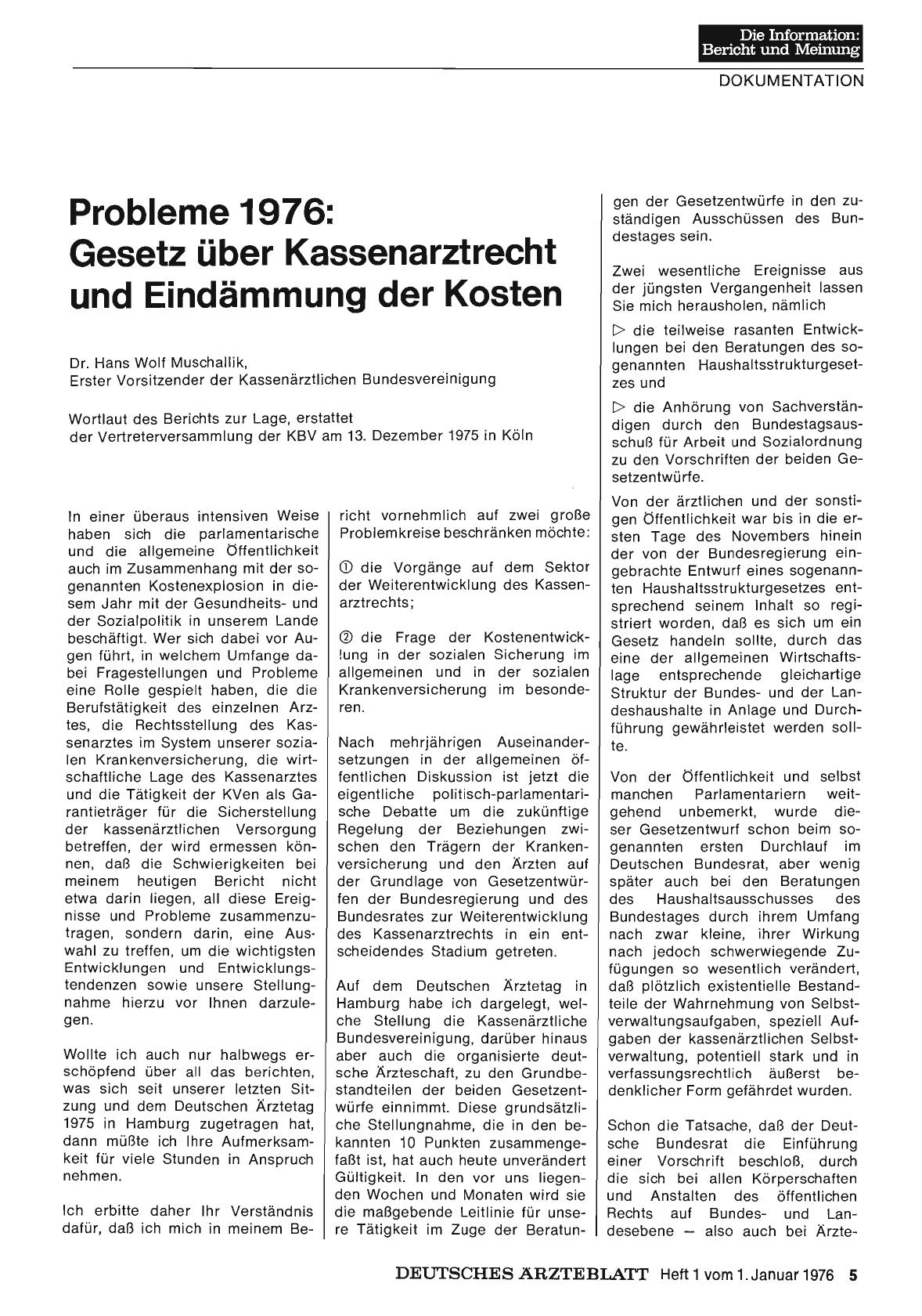 Vorschauseite 1: Probleme 1976: Gesetz über Kassenarztrecht und Eindämmung der Kosten (Teil 1)