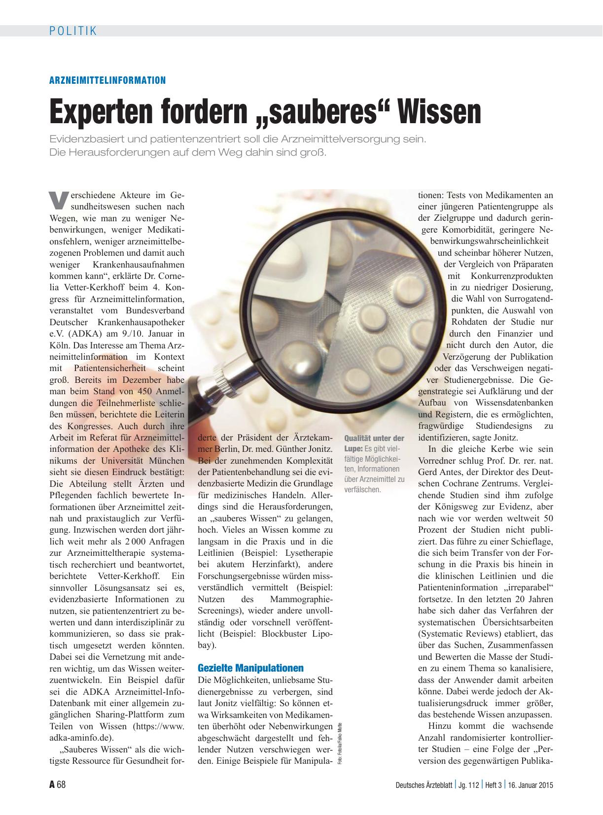 Vorschauseite 1: Arzneimittelinformation: Experten fordern „sauberes“ Wissen