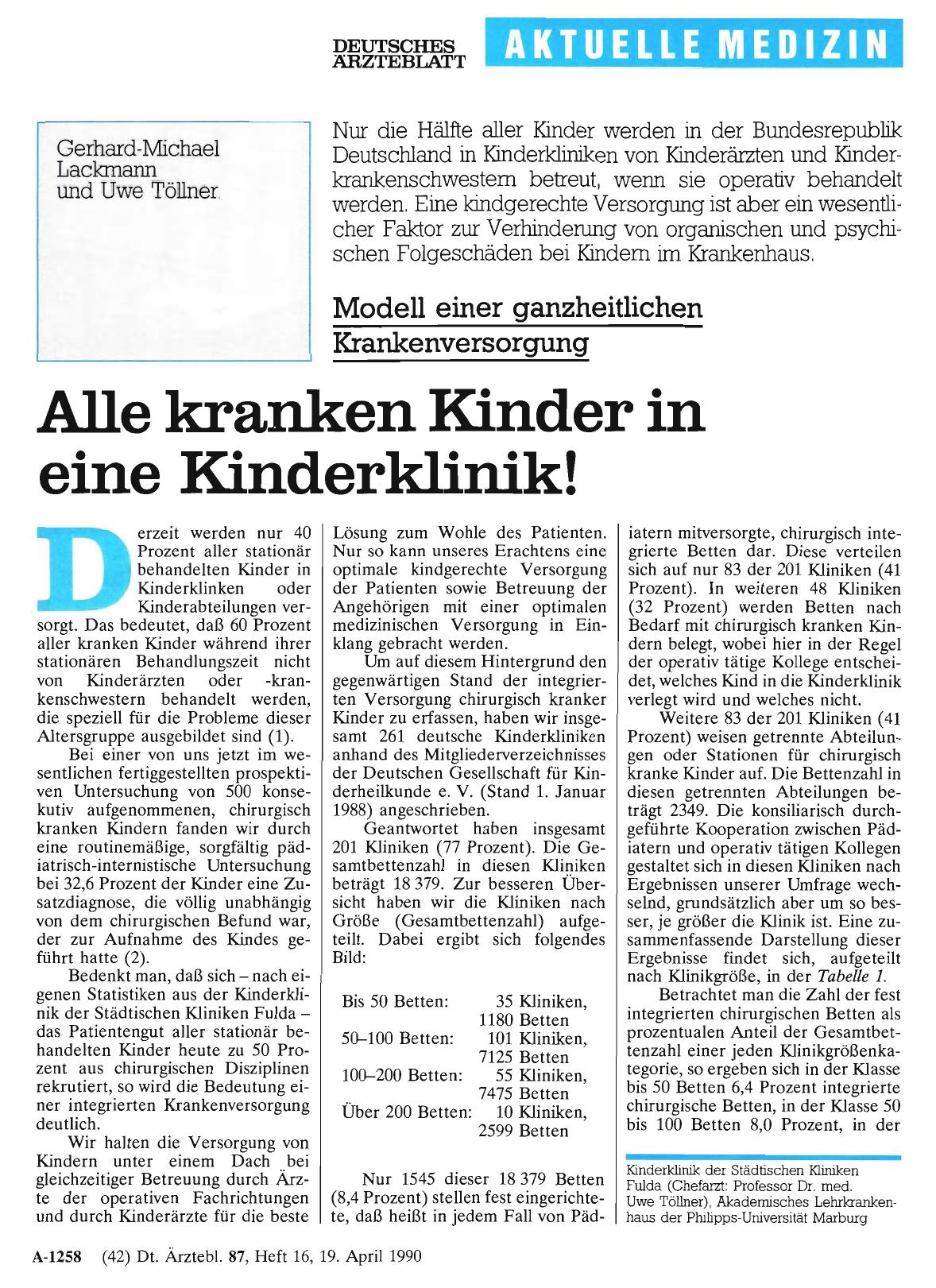 Vorschauseite 1: Modell einer ganzheitlichen Krankenversorgung: Alle kranken Kinder in eine Kinderklinik!