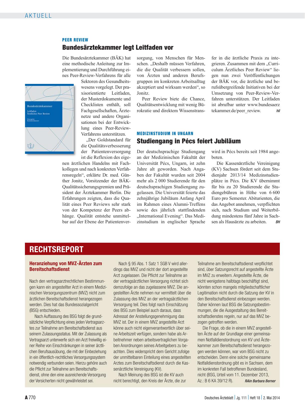 Vorschauseite 1: Peer Review: Bundesärztekammer legt Leitfaden vor