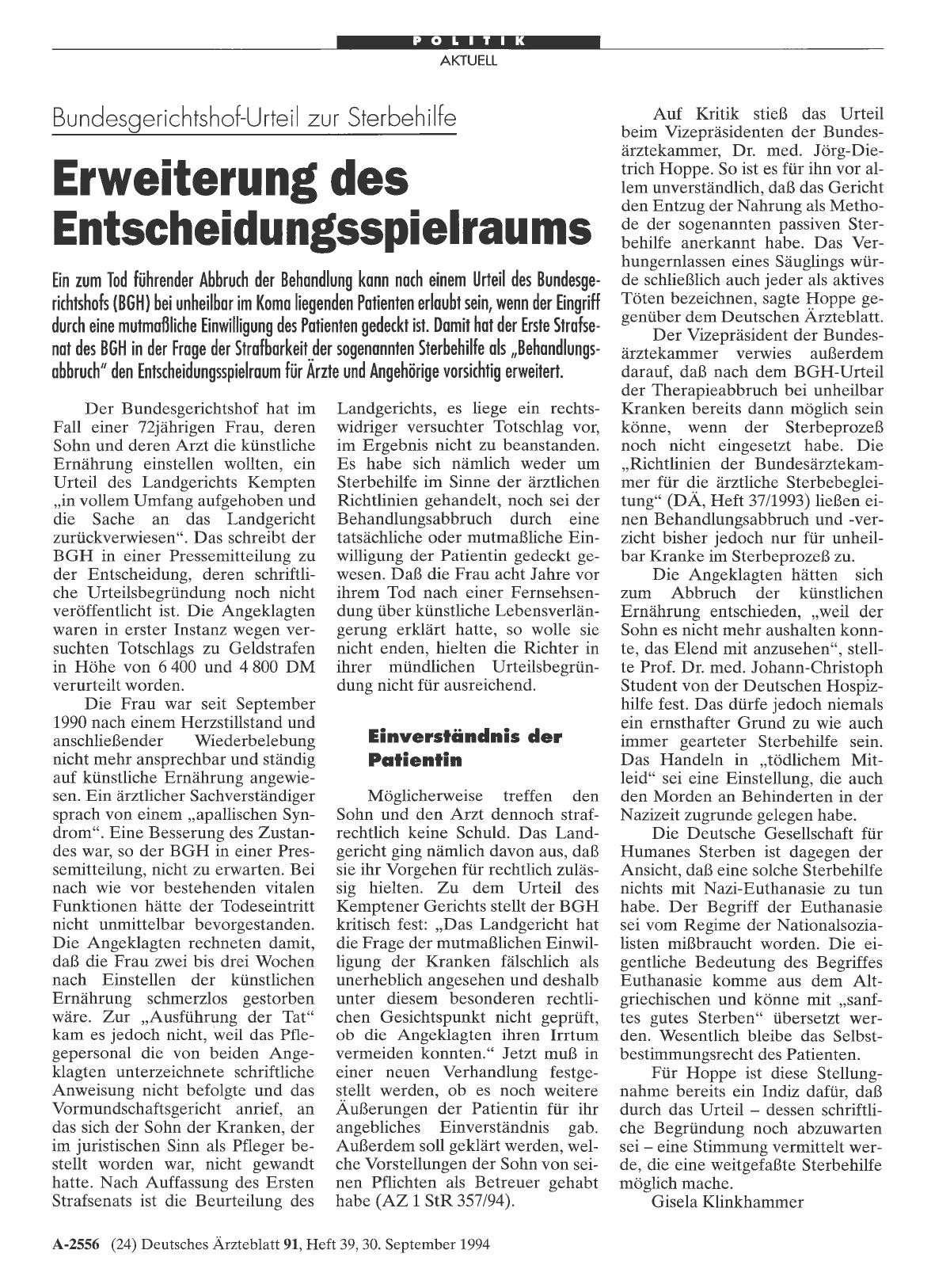 Vorschauseite 1: Bundesgerichtshof-Urteil zur Sterbehilfe: Erweiterung des Entscheidungsspielraums