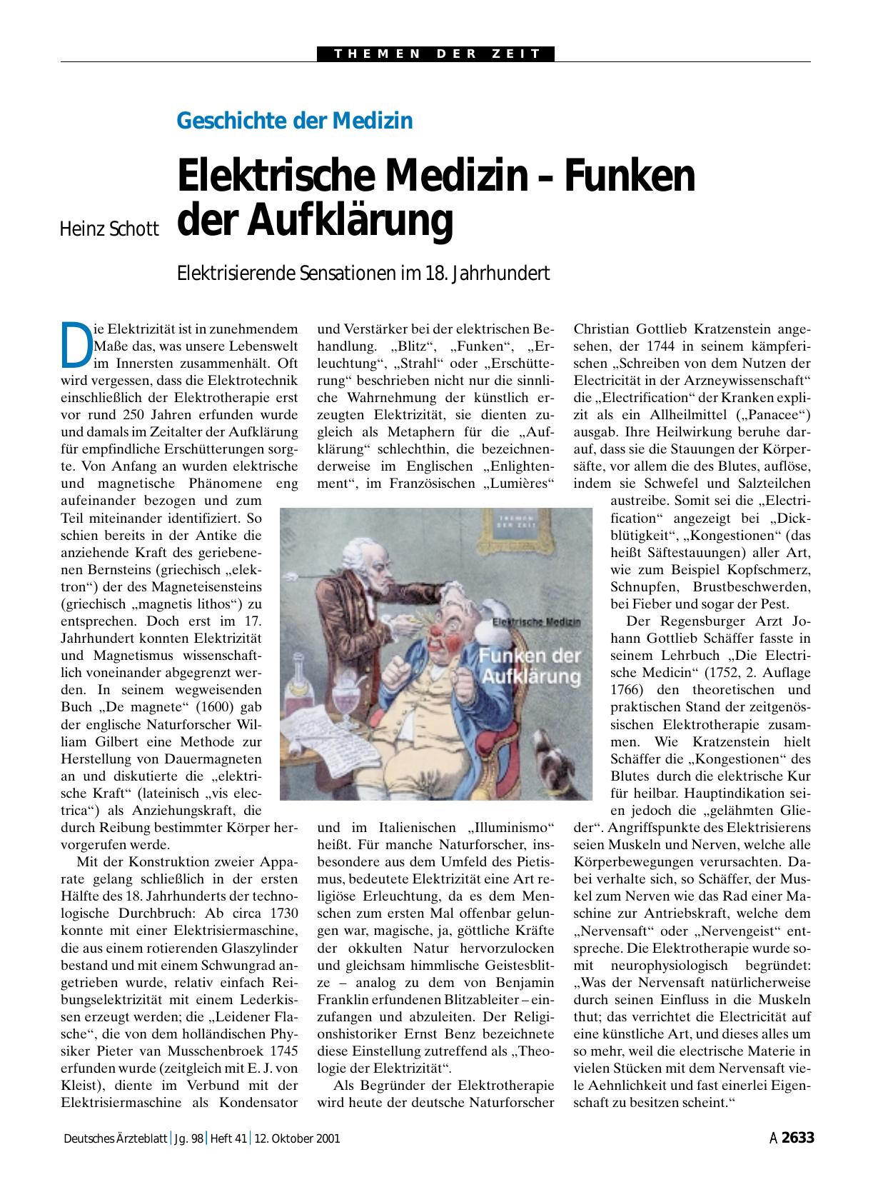 Vorschauseite 1: Geschichte der Medizin: Elektrische Medizin – Funken der Aufklärung