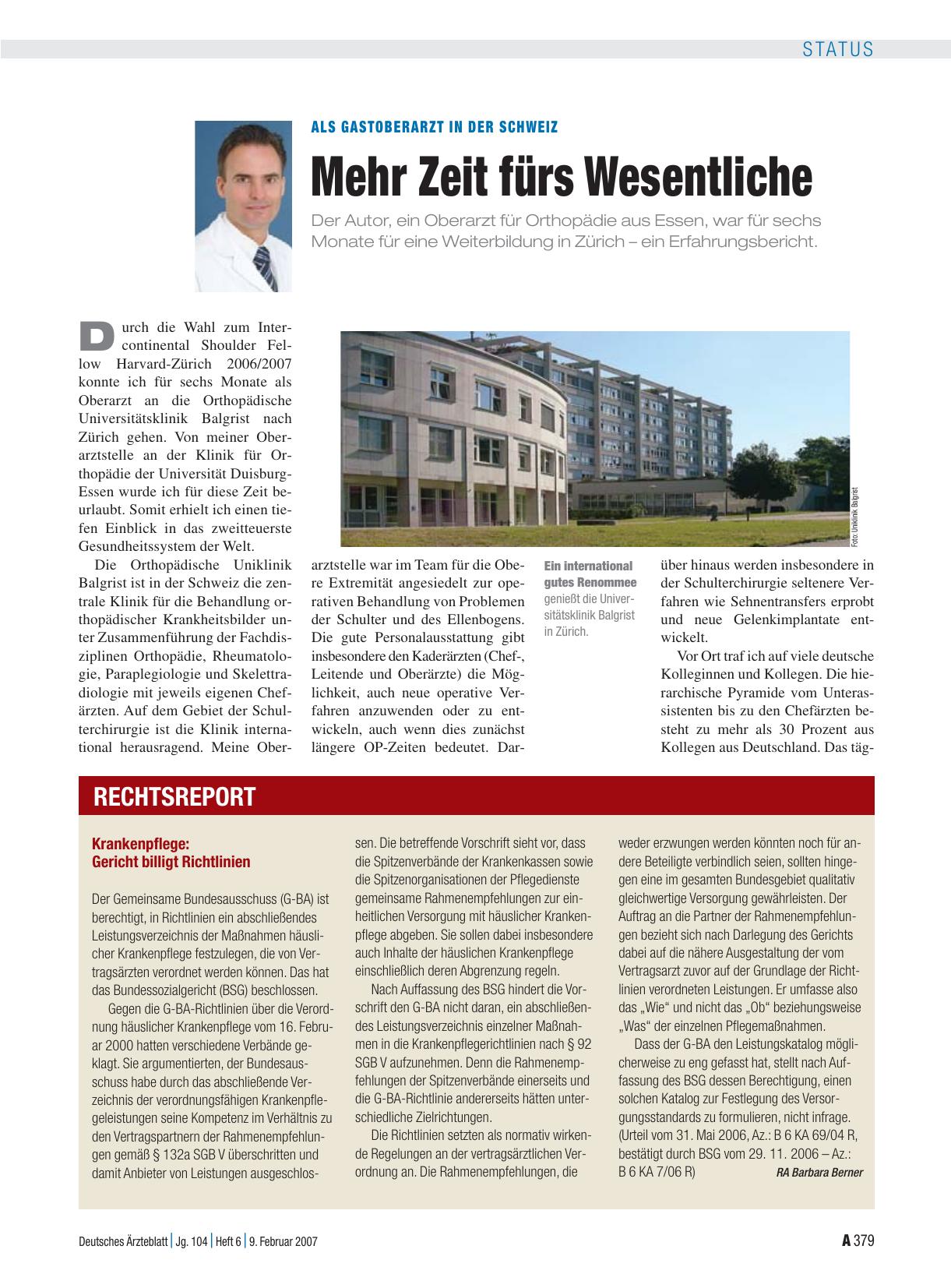 Vorschauseite 1: Krankenpflege: Gericht billigt Richtlinien