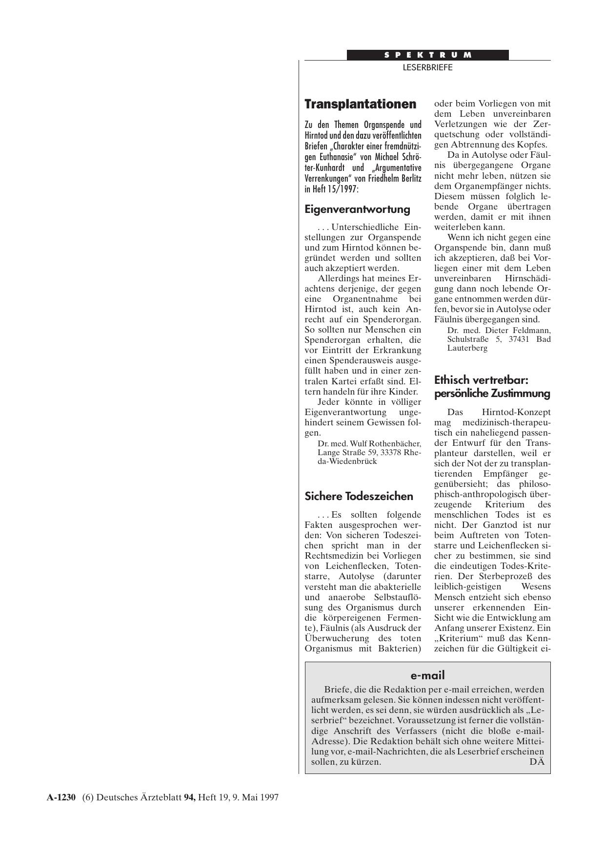 Vorschauseite 1: Transplantationen – Ethisch vertretbar: persönliche Zustimmung
