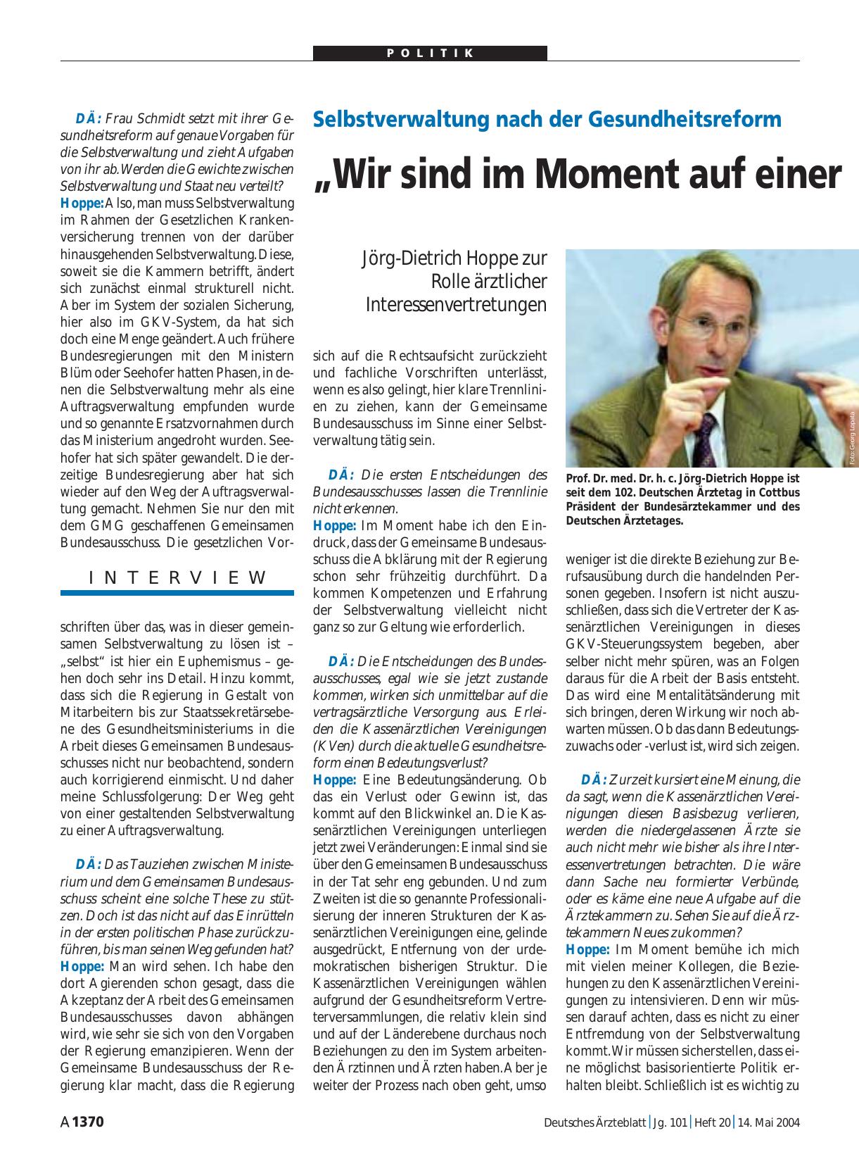 Vorschauseite 1: Selbstverwaltung nach der Gesundheitsreform: „Wir sind im Moment auf einer Rüttelstrecke“