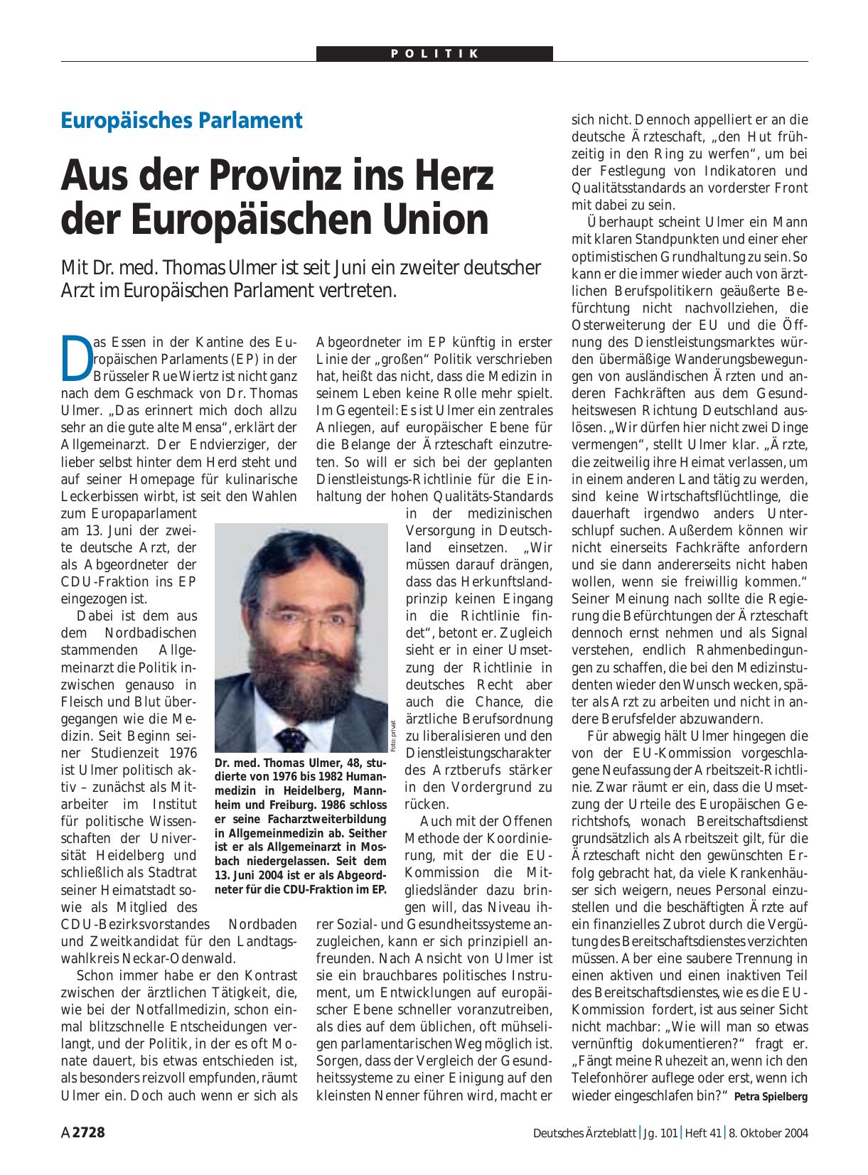 Vorschauseite 1: Europäisches Parlament: Aus der Provinz ins Herz der Europäischen Union