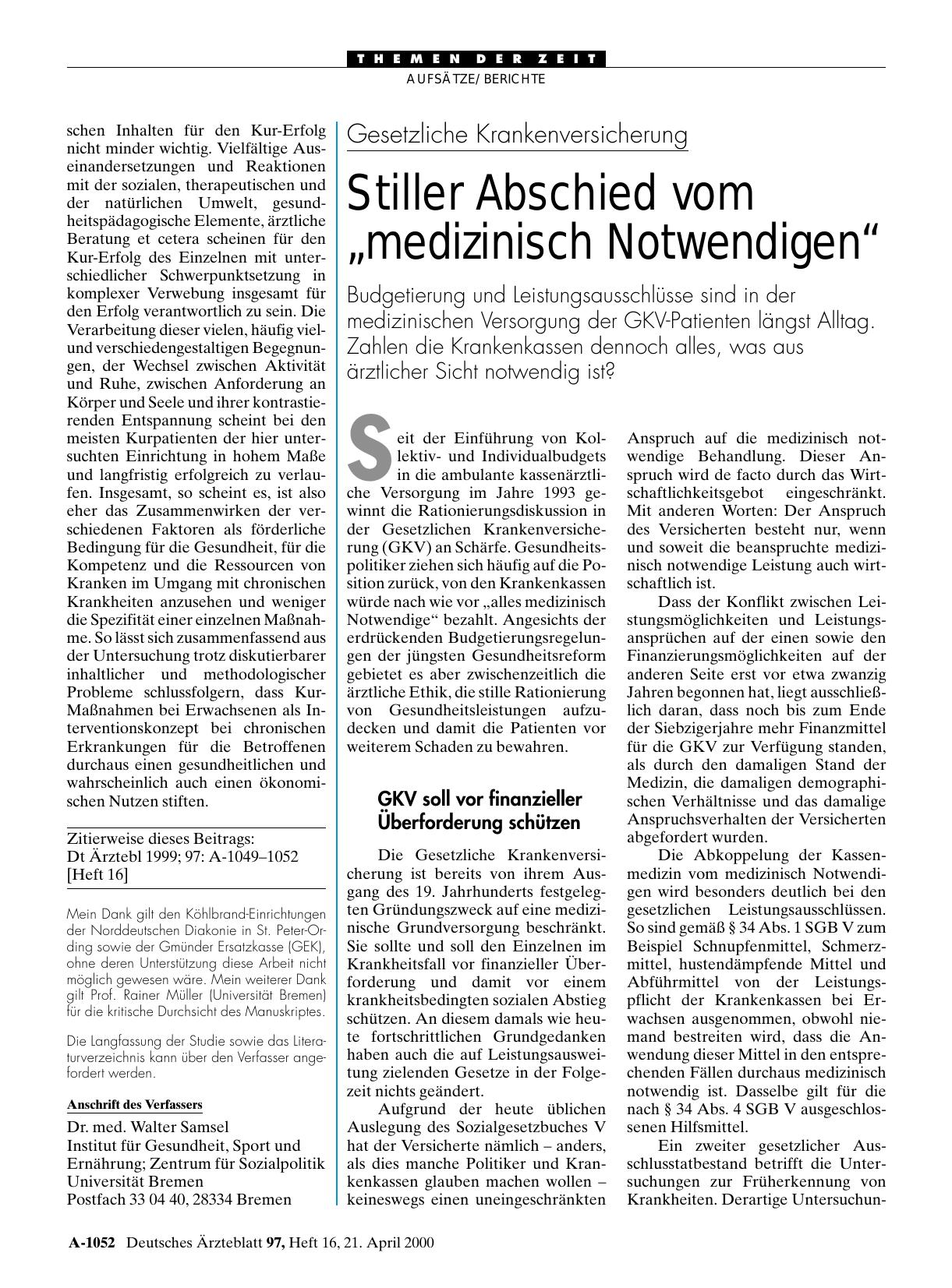 Vorschauseite 1: Gesetzliche Krankenversicherung: Stiller Abschied vom „medizinisch Notwendigen“