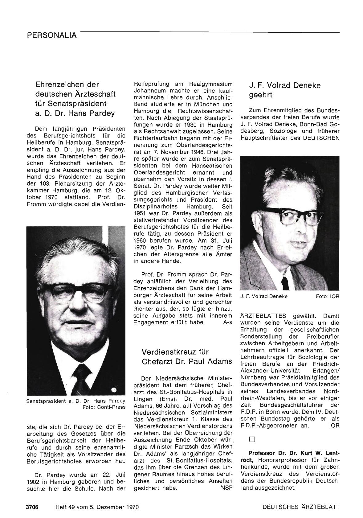 Vorschauseite 1: J. F. Volrad Deneke geehrt