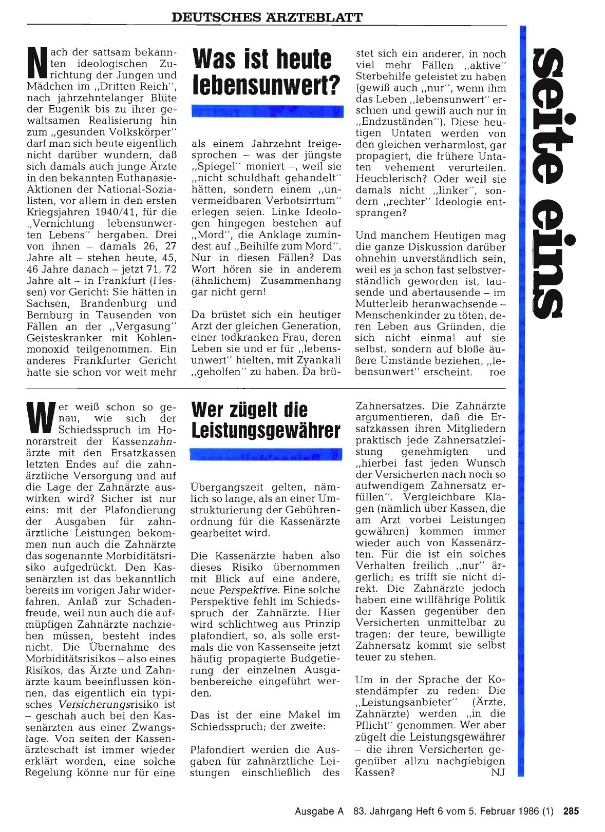 Vorschauseite 1: Was ist heute lebensunwert?
