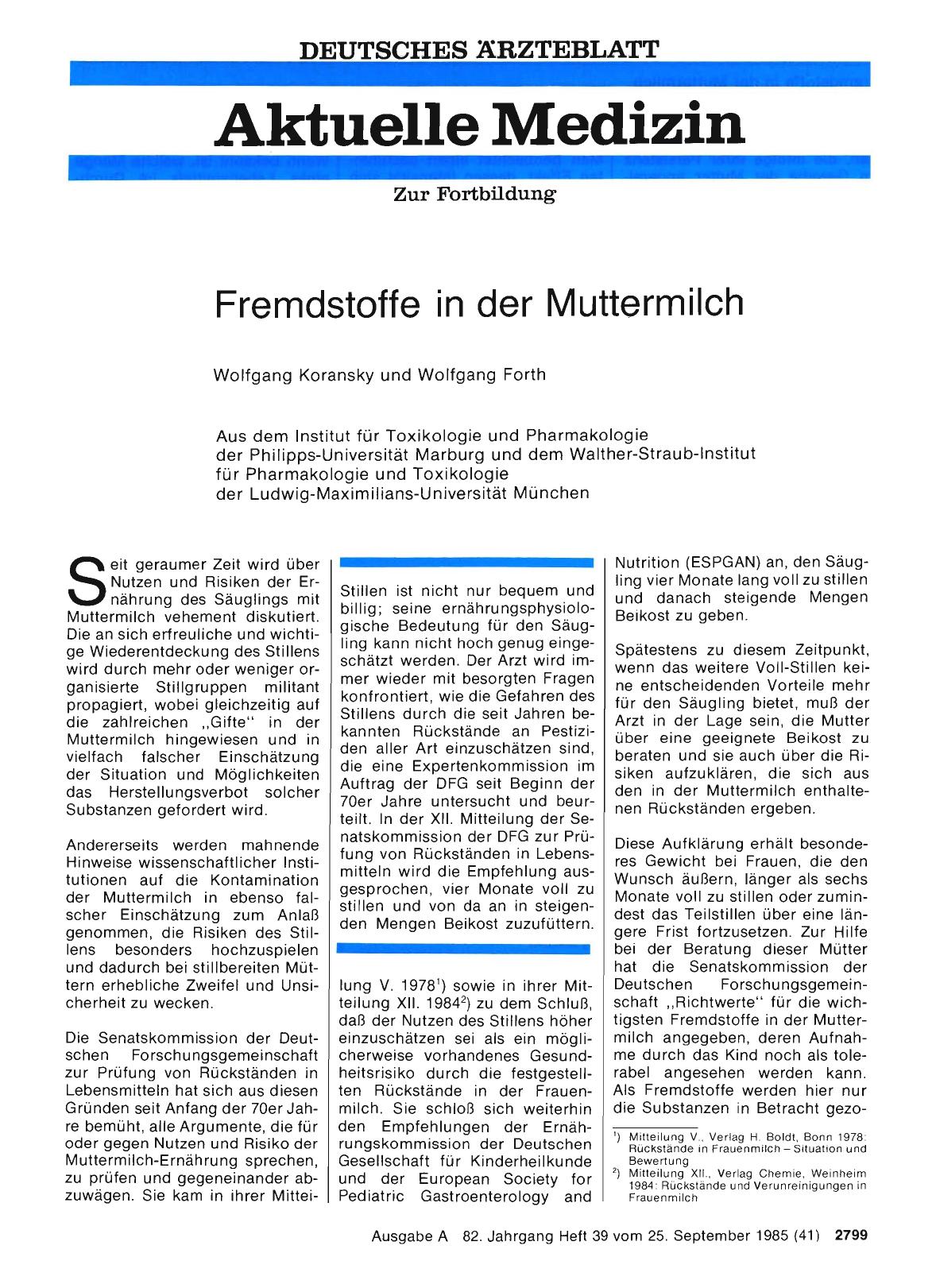 Vorschauseite 1: Fremdstoffe in der Muttermilch
