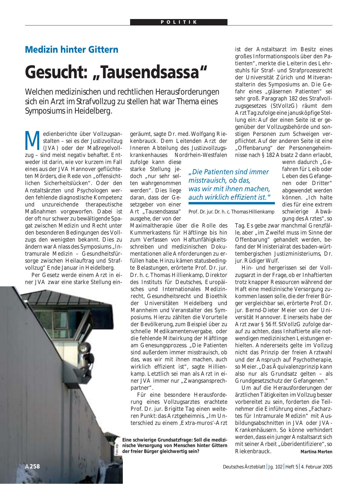 Vorschauseite 1: Medizin hinter Gittern – Gesucht: „Tausendsassa“