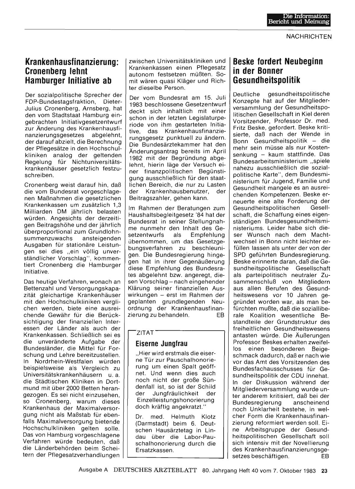 Vorschauseite 1: Krankenhausfinanzierung: Cronenberg lehnt Hamburger Initiative ab