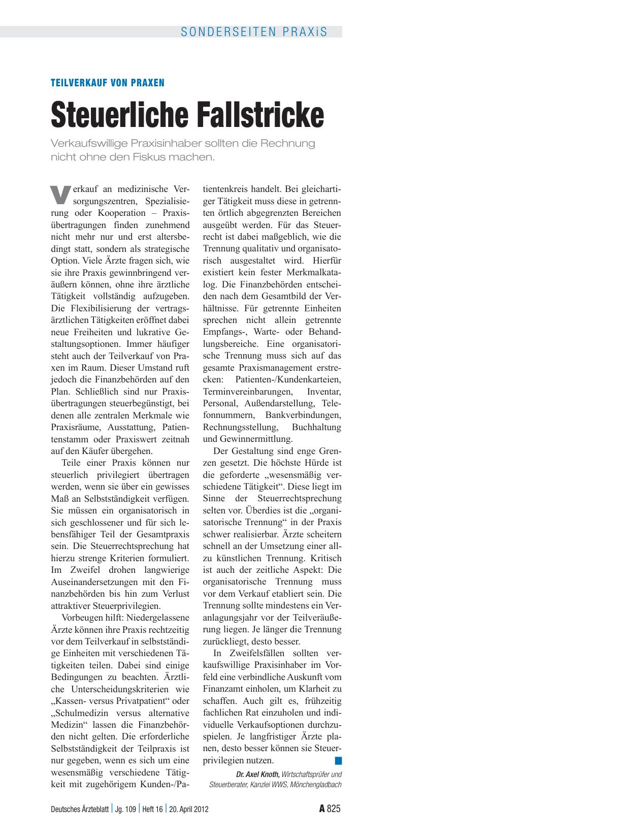 Vorschauseite 1: Teilverkauf von Praxen: Steuerliche Fallstricke