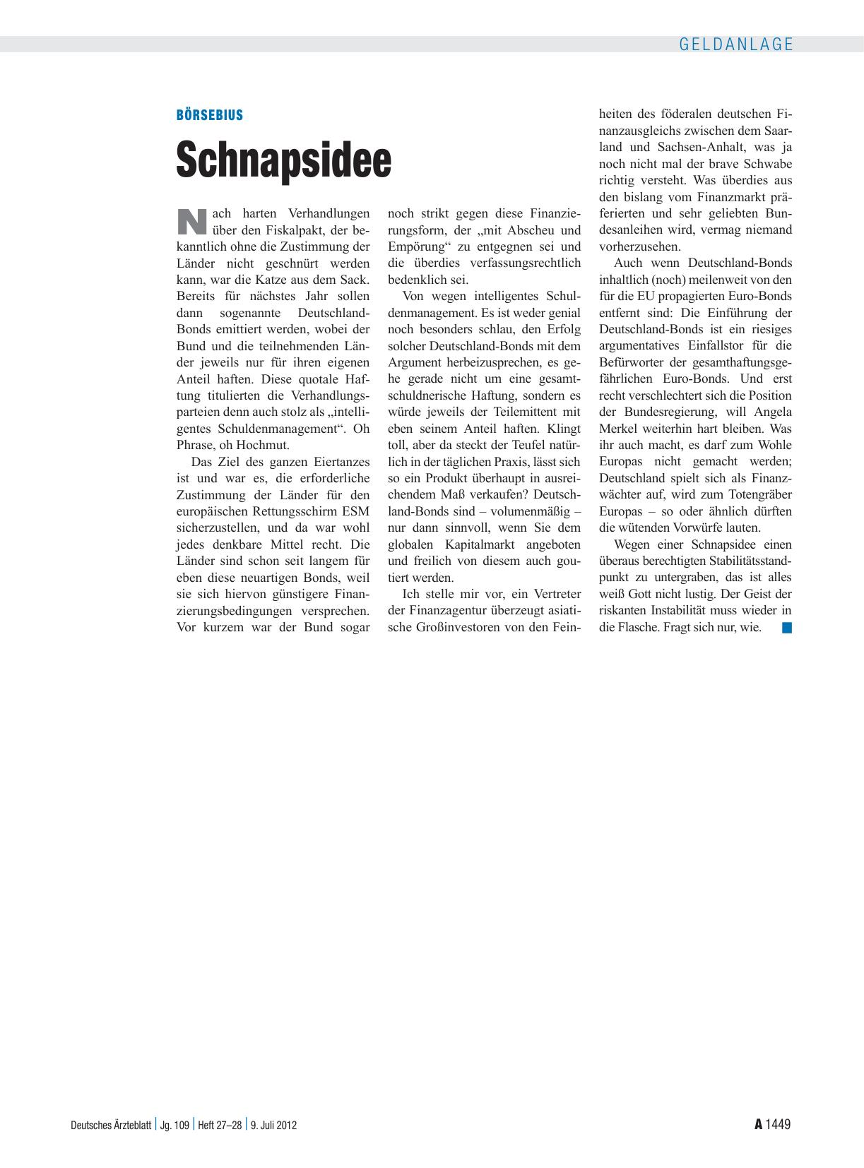 Vorschauseite 1: Börsebius: Schnapsidee