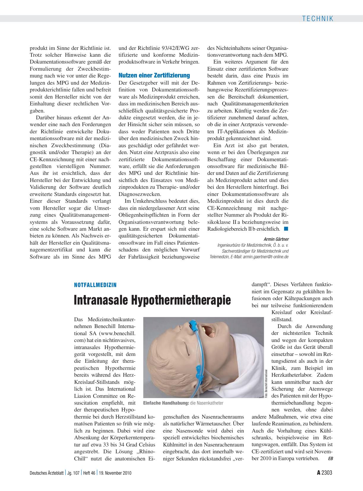 Vorschauseite 1: Notfallmedizin: Intranasale Hypothermietherapie