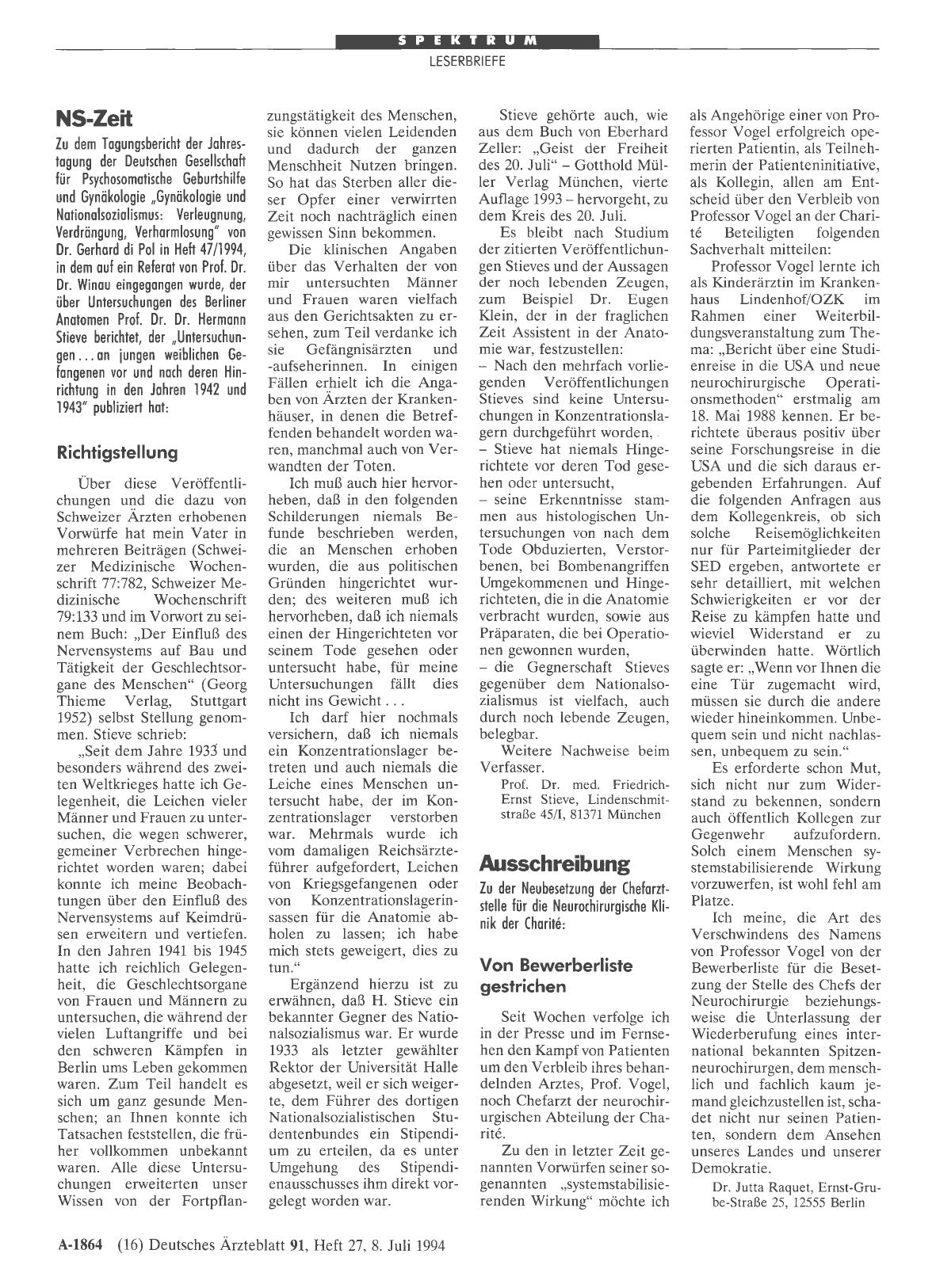 Vorschauseite 1: NS-Zeit: Richtigstellung
