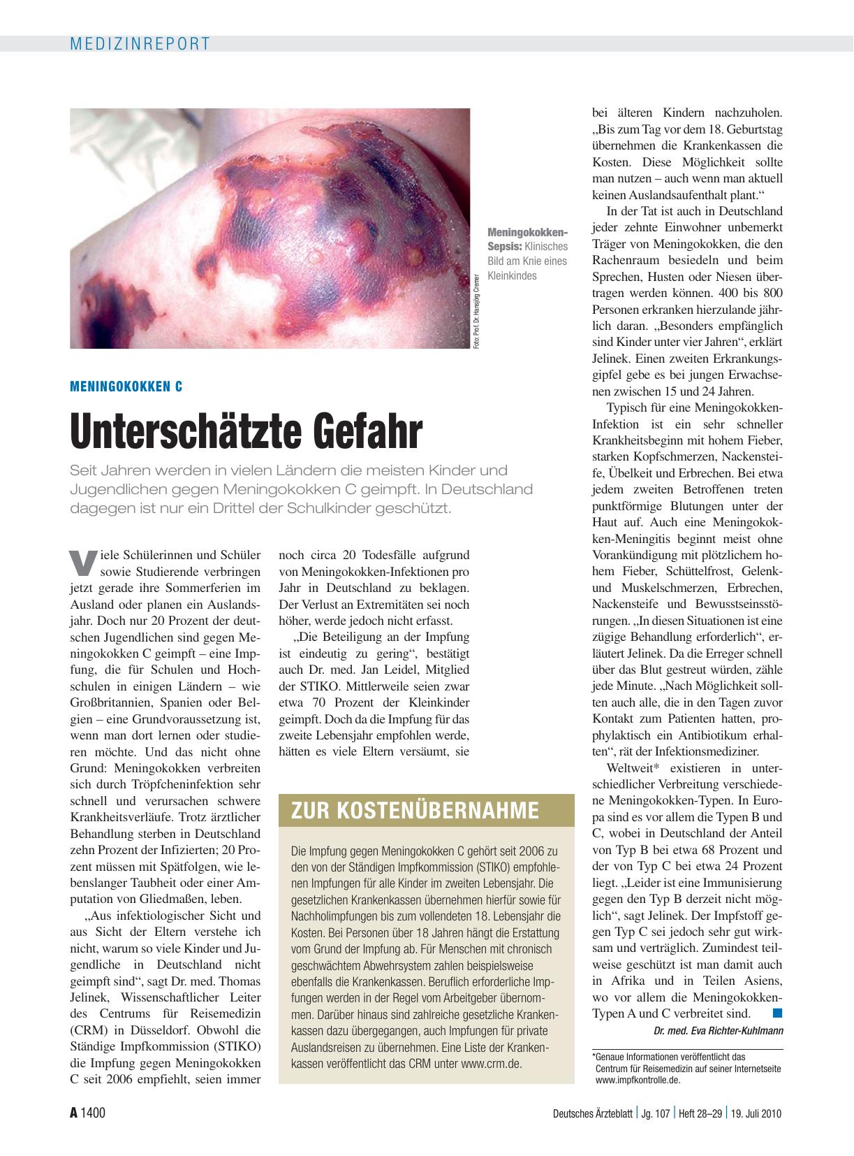 Vorschauseite 1: Meningokokken C: Unterschätzte Gefahr