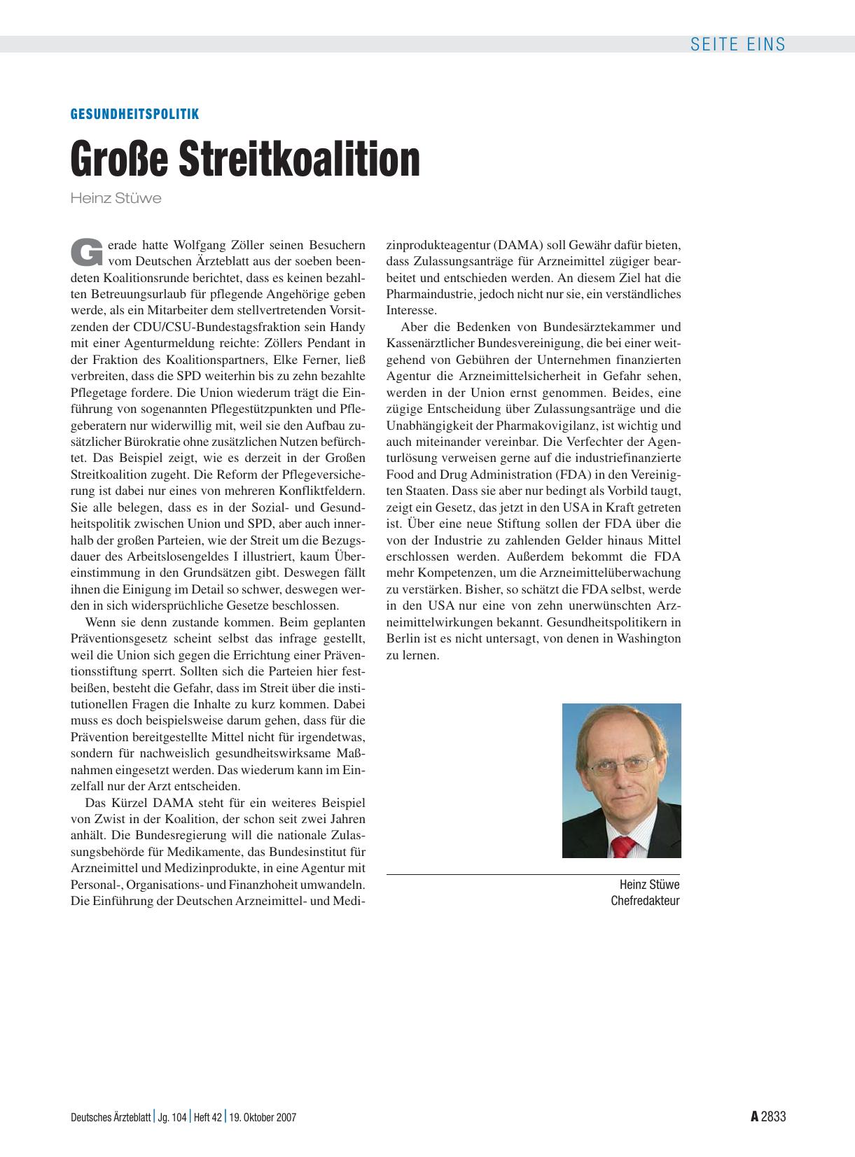 Vorschauseite 1: Gesundheitspolitik: Große Streitkoalition