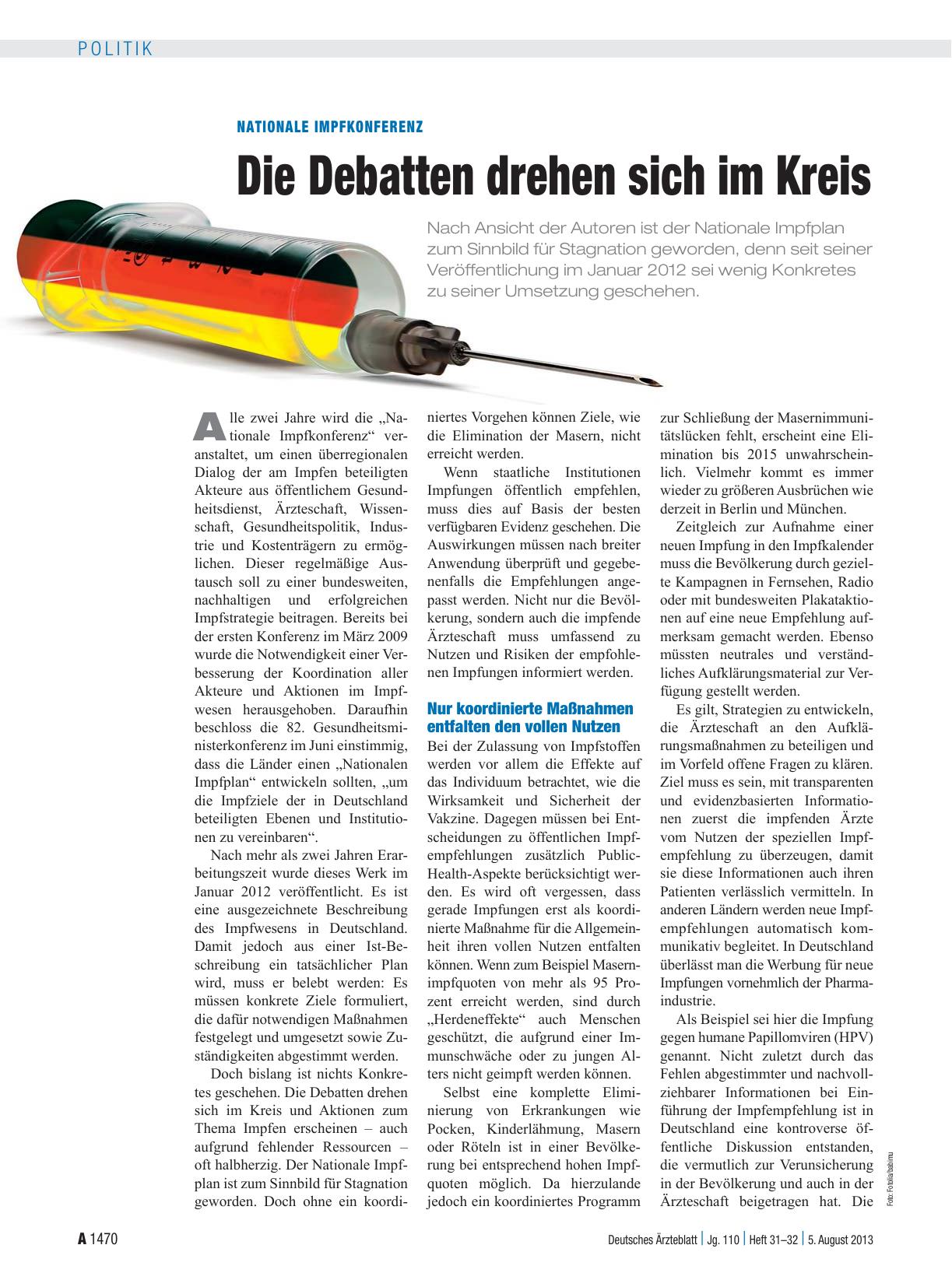Vorschauseite 1: Nationale Impfkonferenz: Die Debatten drehen sich im Kreis