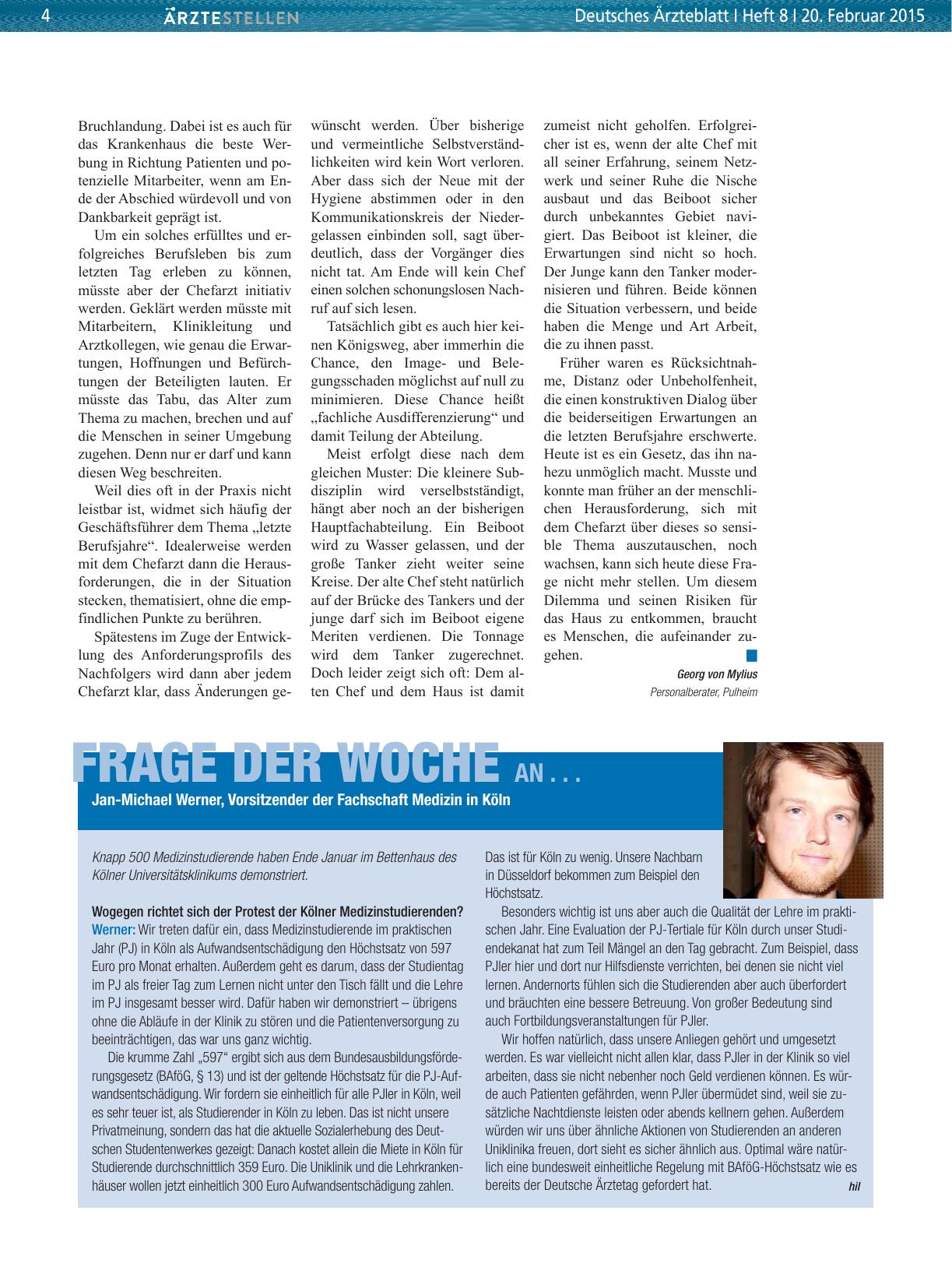 Vorschauseite 1: Frage der Woche an. .. Jan-Michael Werner, Vorsitzender der Fachschaft Medizin in Köln